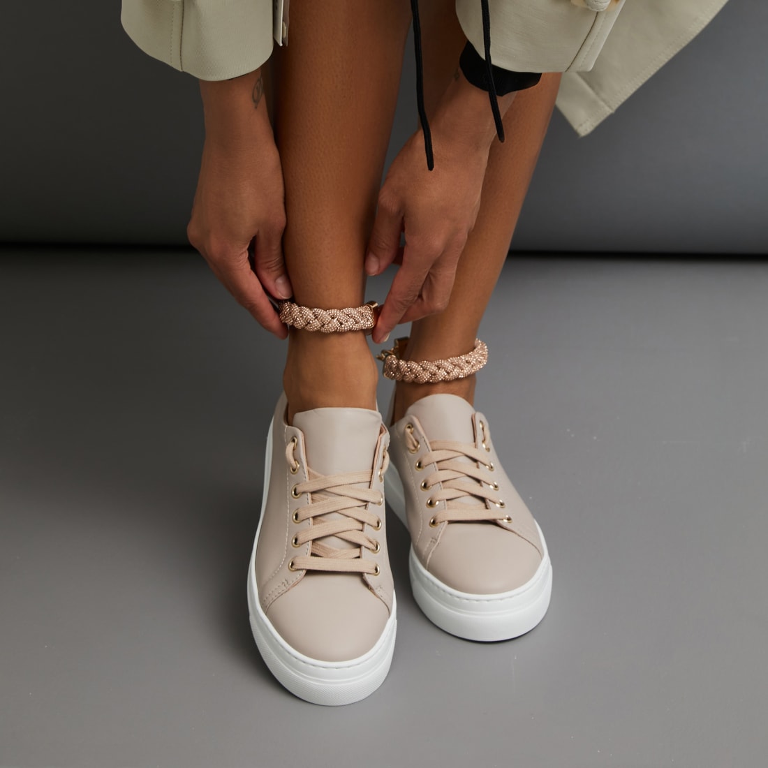 Серо-розовые кожаные кеды - Image 4 of 5