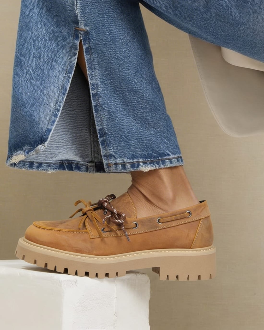 Коричневые кожаные туфли на толстой подошве - Image 5 of 5