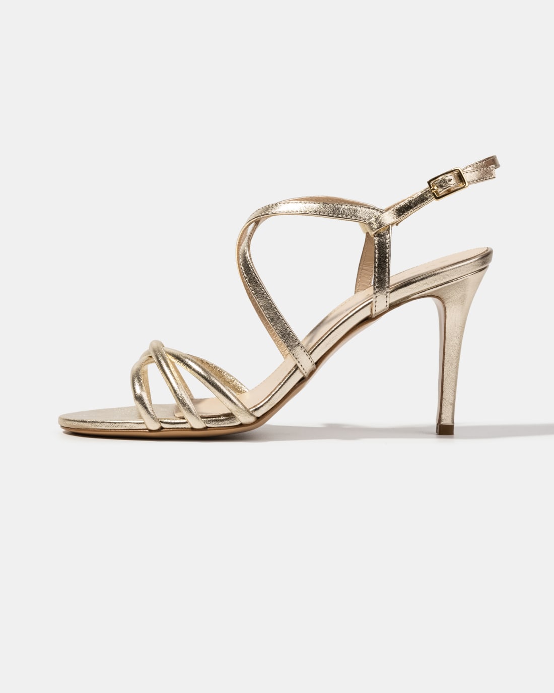 Платиновые кожаные босоножки с ремешками - Image 1 of 5