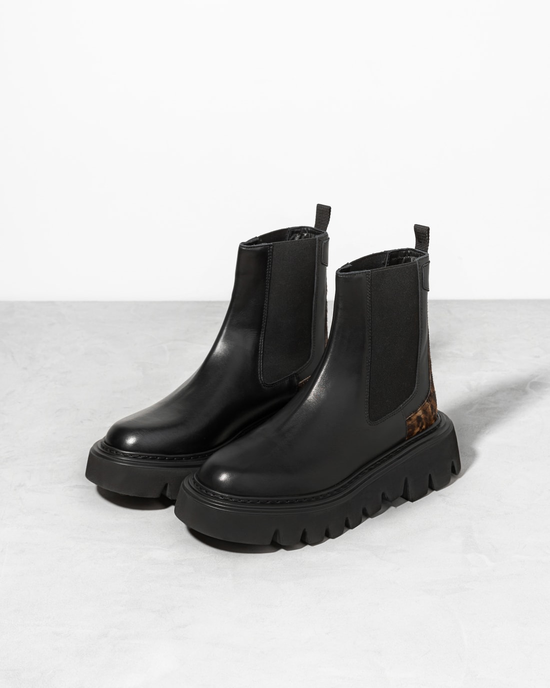 Черные кожаные ботинки с леопардовой вставкой - Image 4 of 5