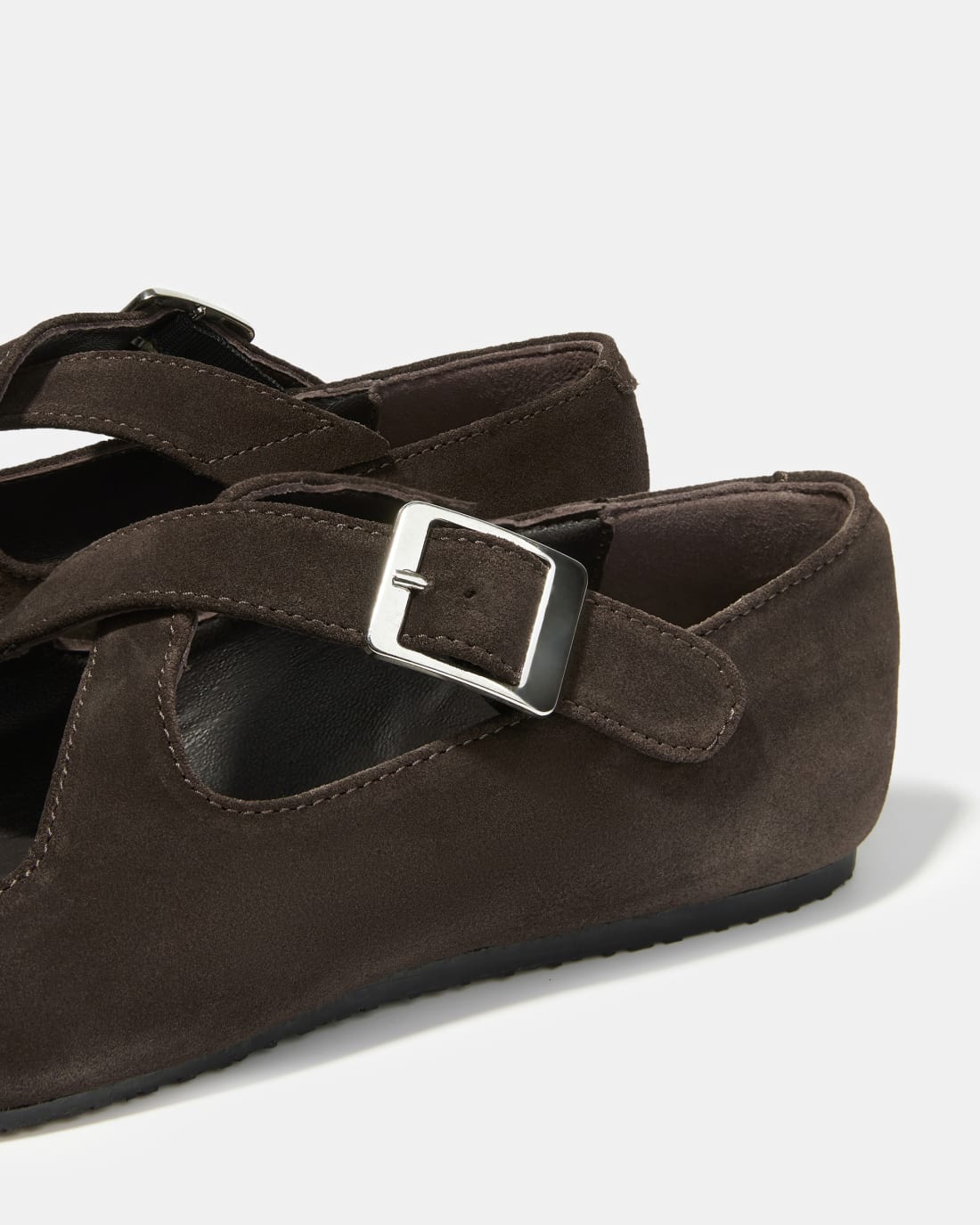 Темно-коричневые замшевые балетки