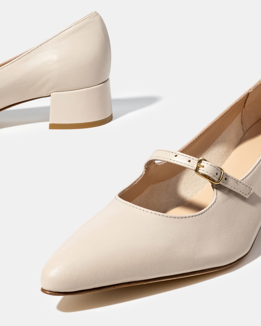 Кремово-бежевые кожаные туфли на каблуке - Image 4 of 4