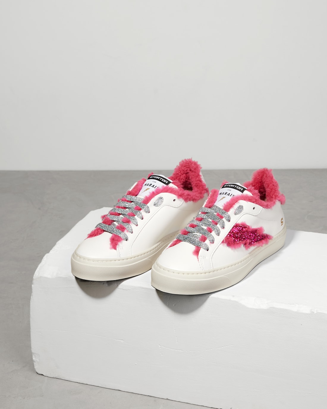 Белые кеды из натуральной кожи с розовым мехом - Image 3 of 5