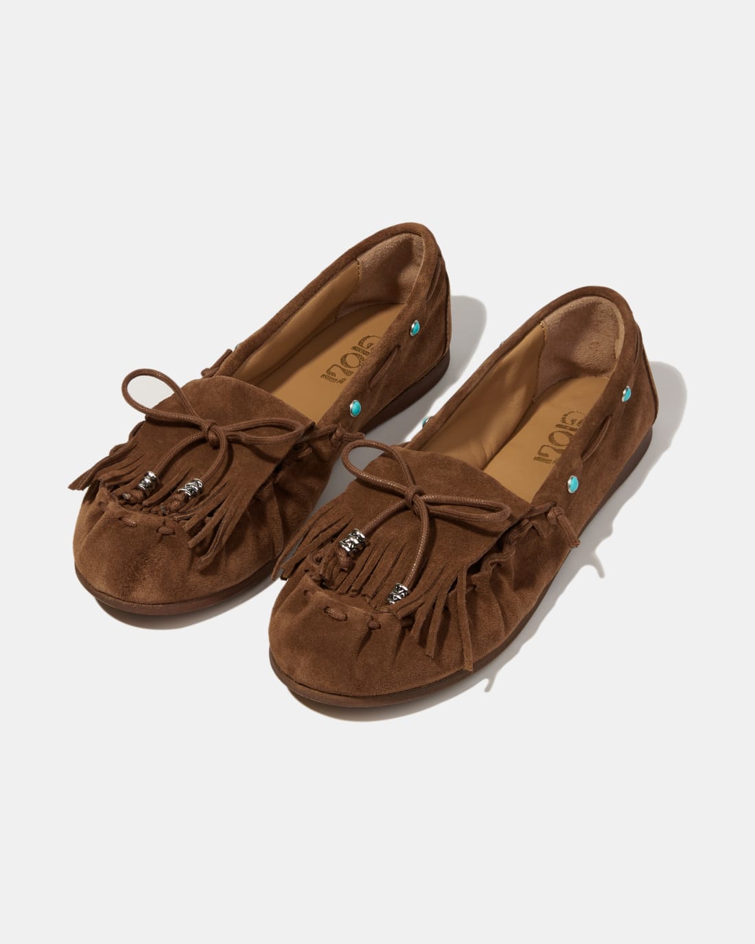 Коричневые замшевые мокасины с бантиком