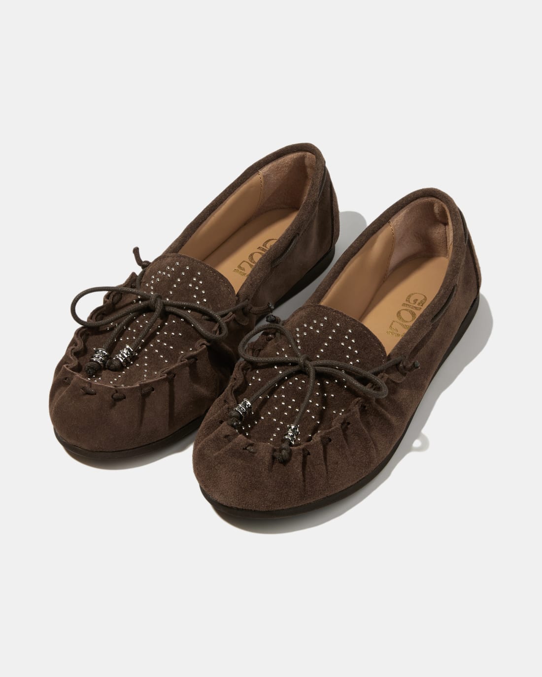 Темно-коричневые замшевые мокасины с бантиком