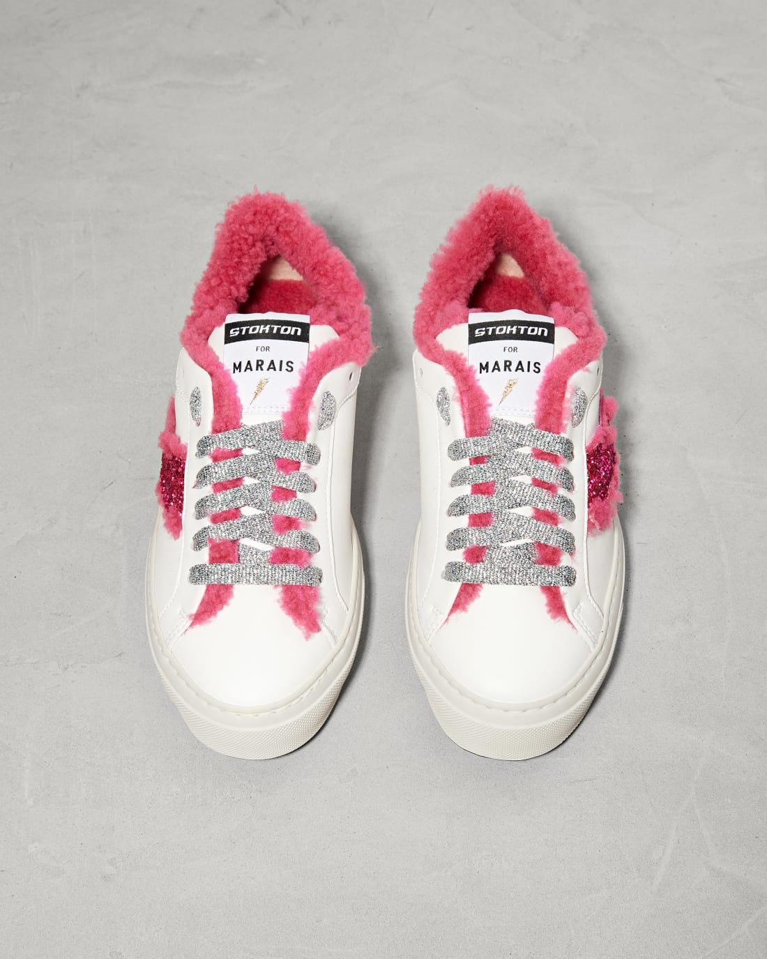 Белые кеды из натуральной кожи с розовым мехом - Image 2 of 5