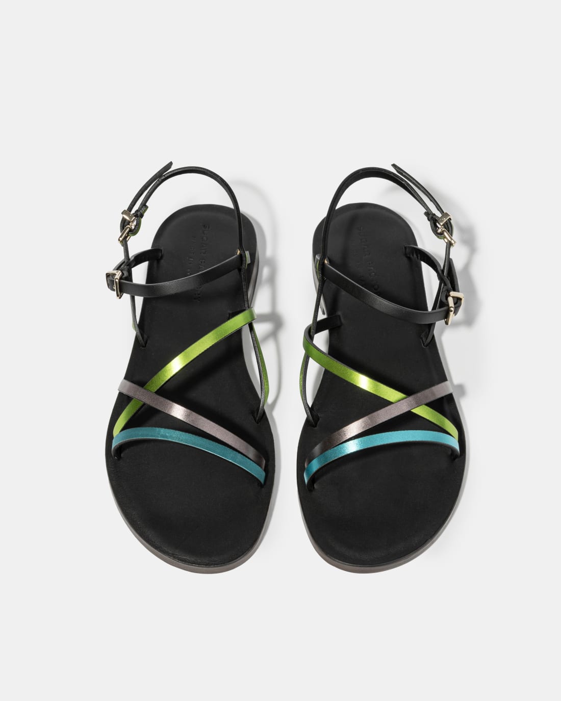 Черные кожаные сандалии с контрастными ремешками - Image 3 of 4
