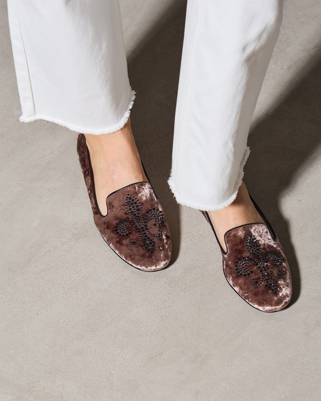 Бежевые текстильные лоферы с кристаллами - Image 6 of 6