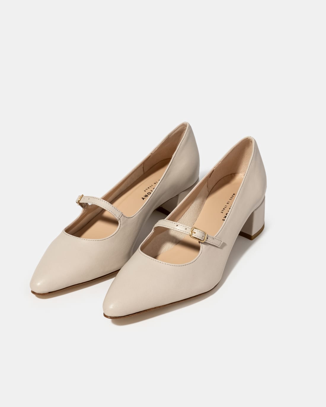 Кремово-бежевые кожаные туфли на каблуке - Image 2 of 4