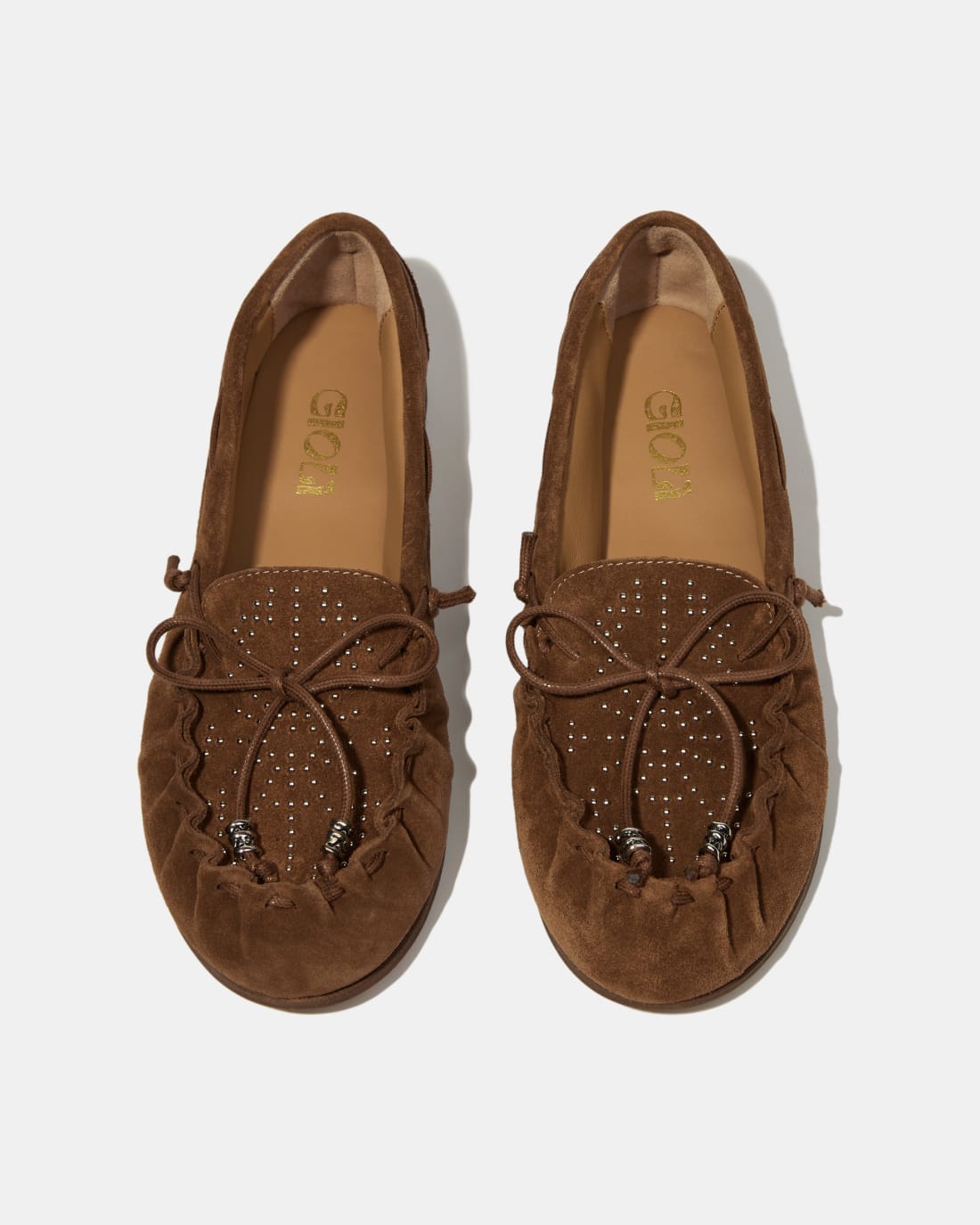 Коричневые замшевые мокасины с бантиком
