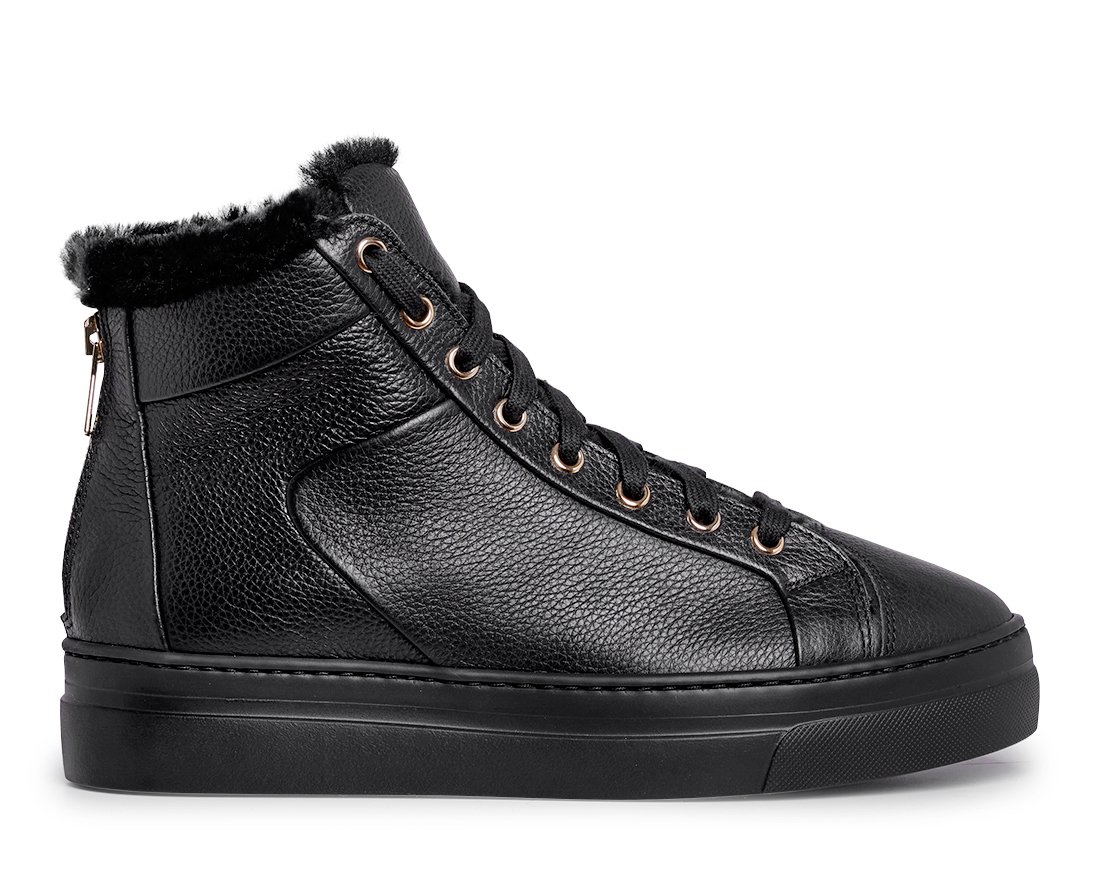 Зимние черные кожаные кеды - Main image