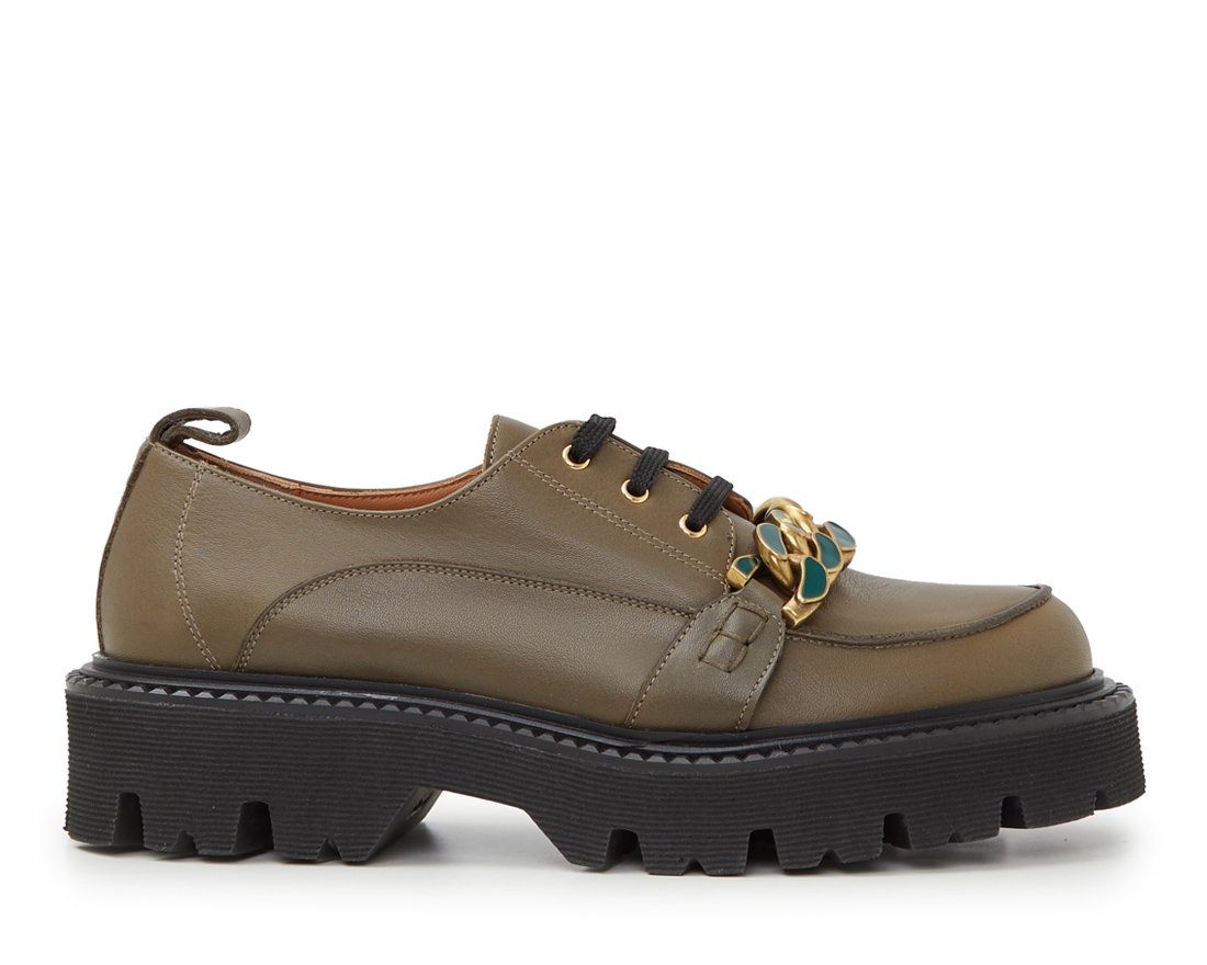 Зелено-коричневые кожаные лоферы - Main image