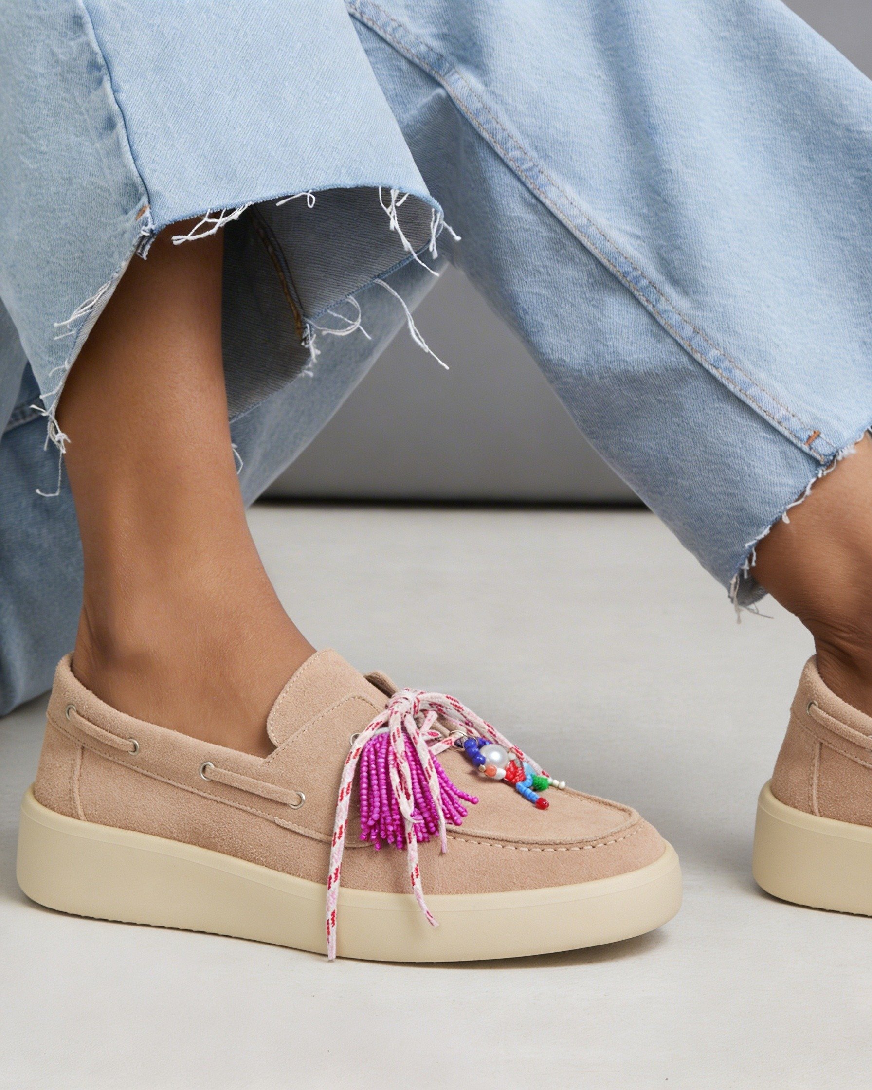 Розовые замшевые мокасины с бисерной бахромой - Image 2 of 5