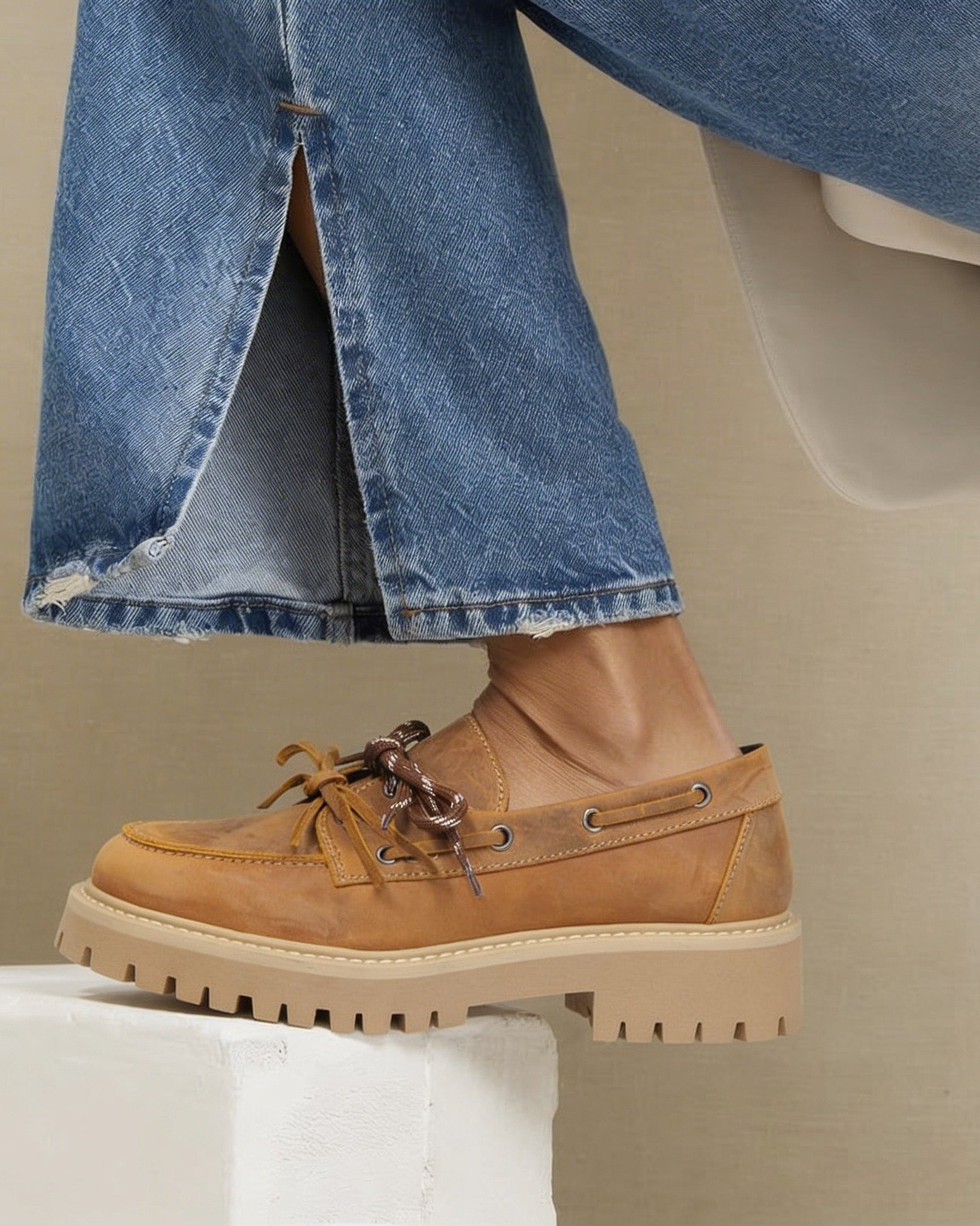 Коричневые кожаные туфли на толстой подошве - Image 5 of 5