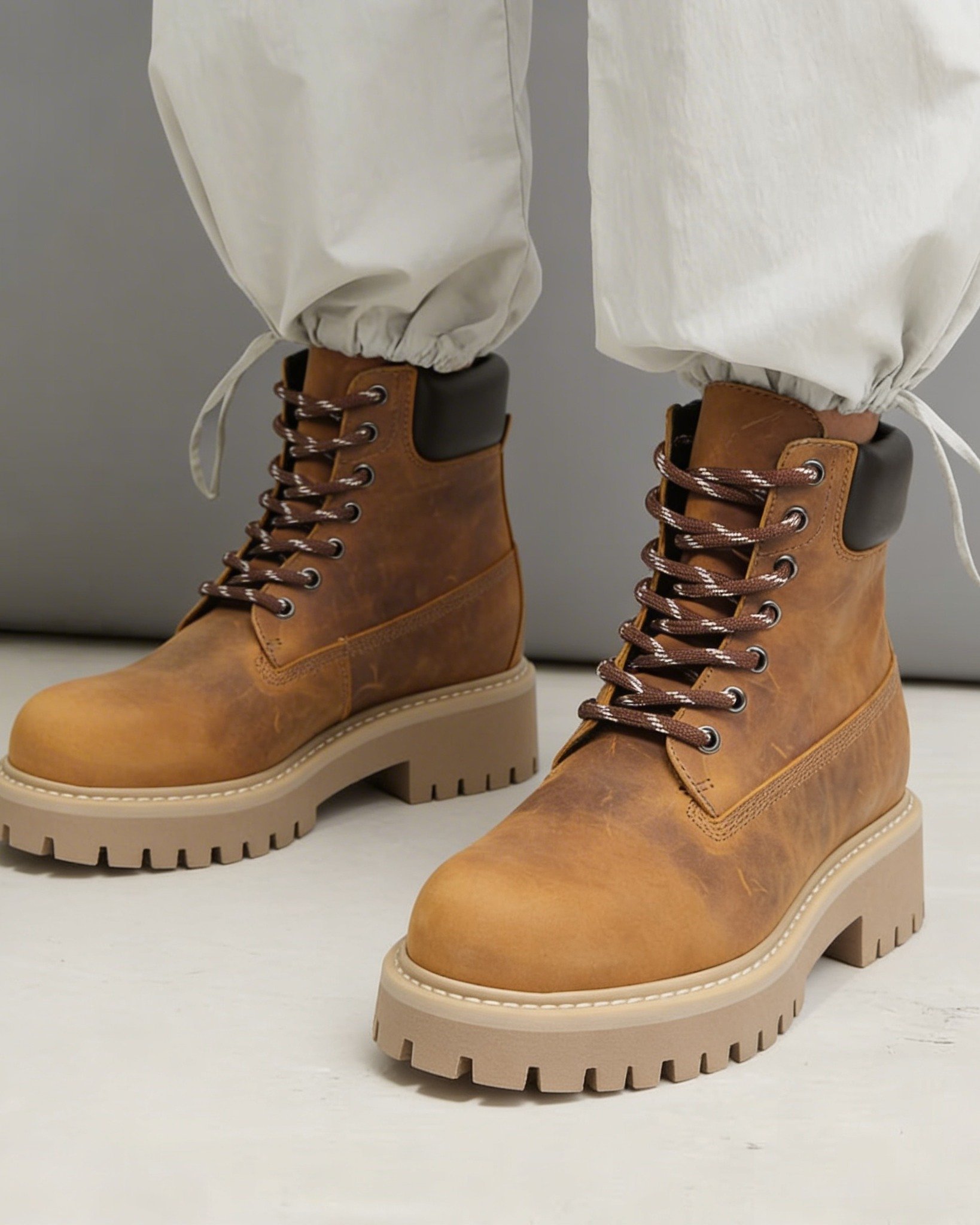 Коричневые кожаные ботинки с контрастными деталями - Image 5 of 5