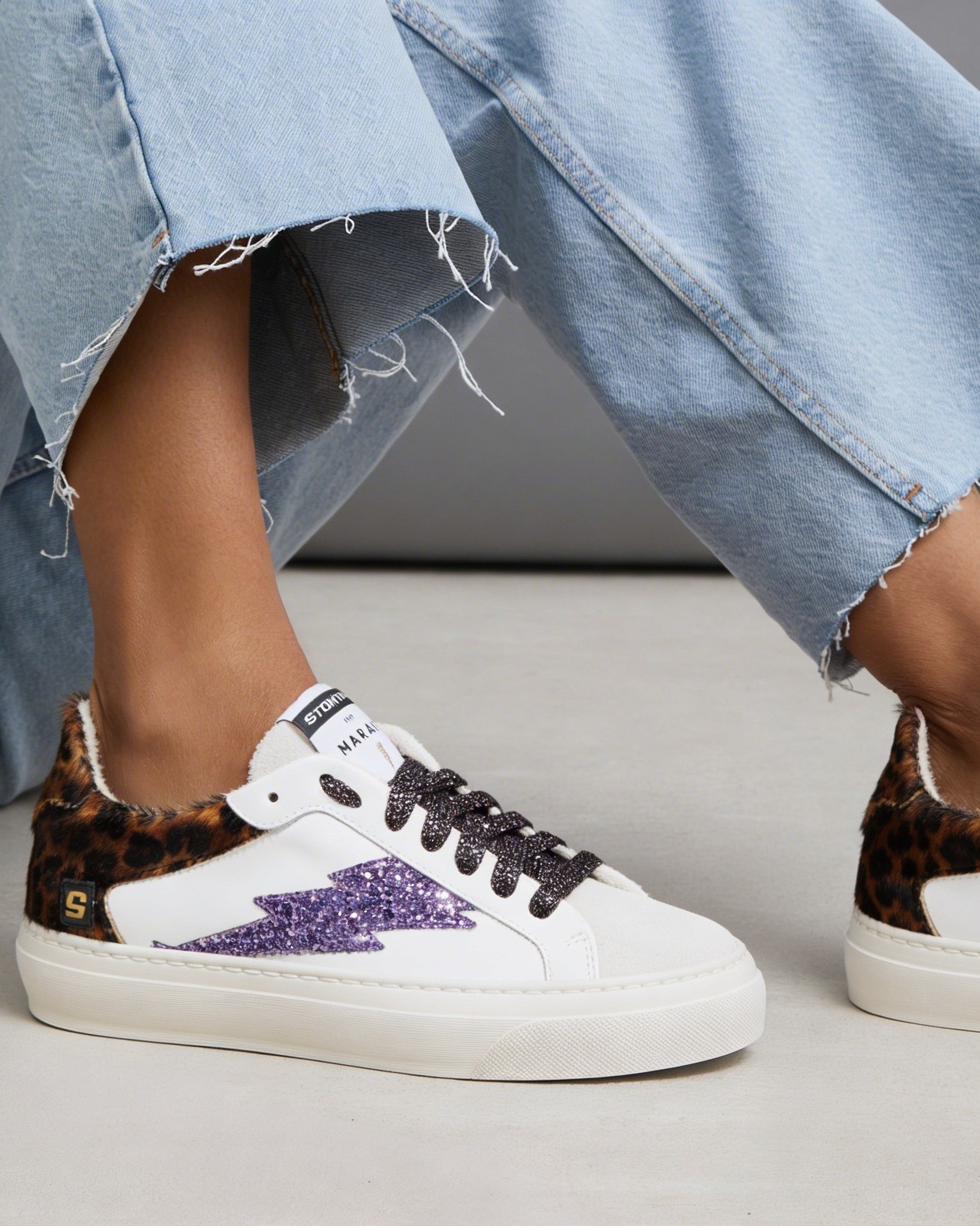 Белые кожаные кеды с леопардовым принтом - Image 2 of 6