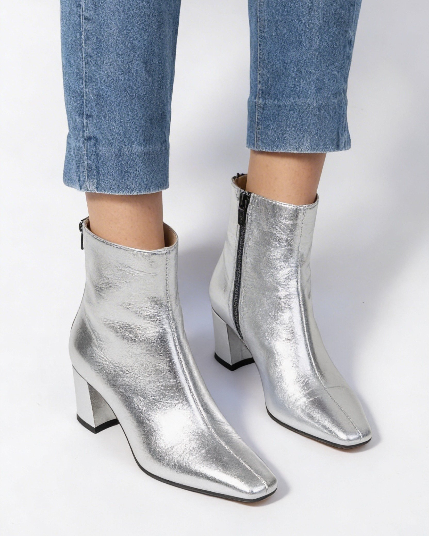 Серебристые кожаные ботинки - Image 2 of 5