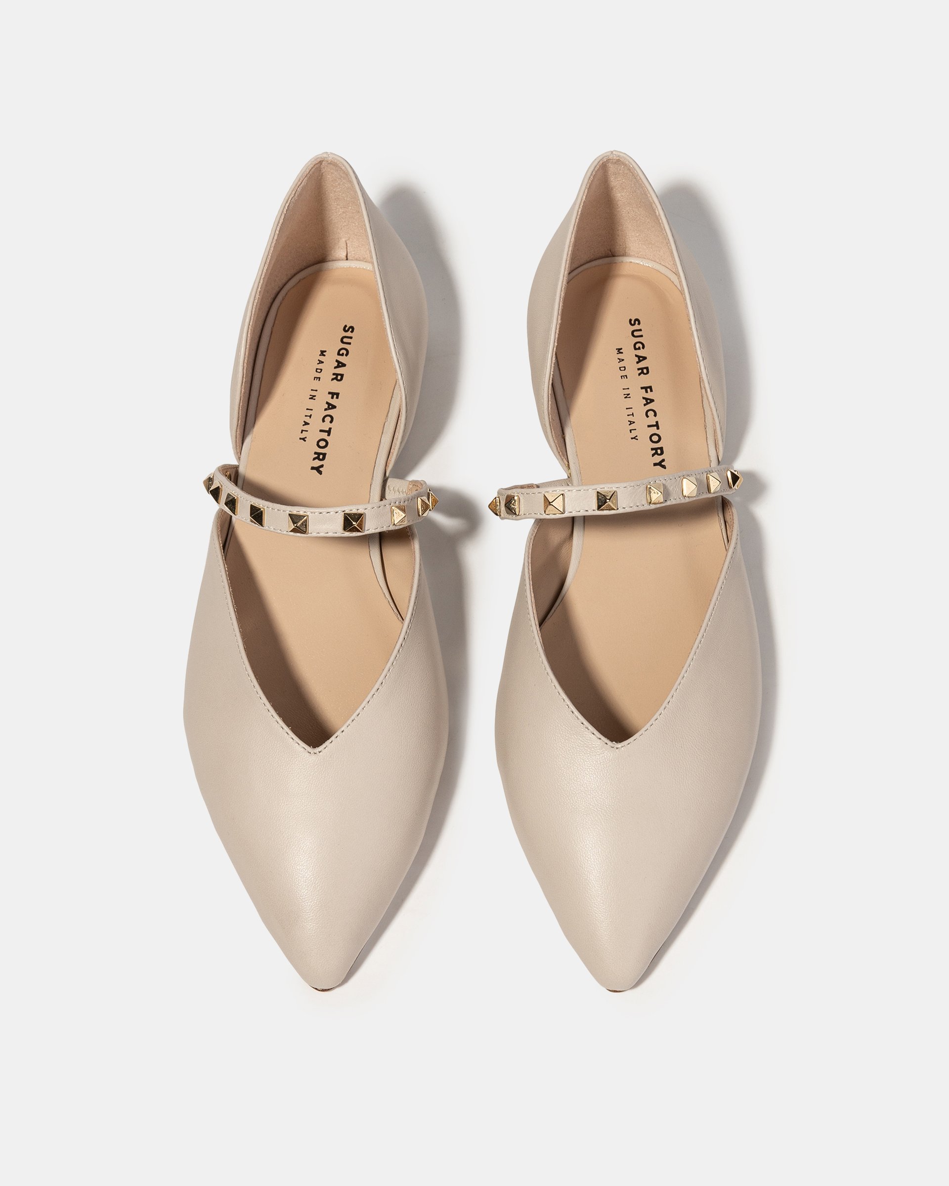 Бежевые кожаные балетки с ремешком - Image 3 of 4