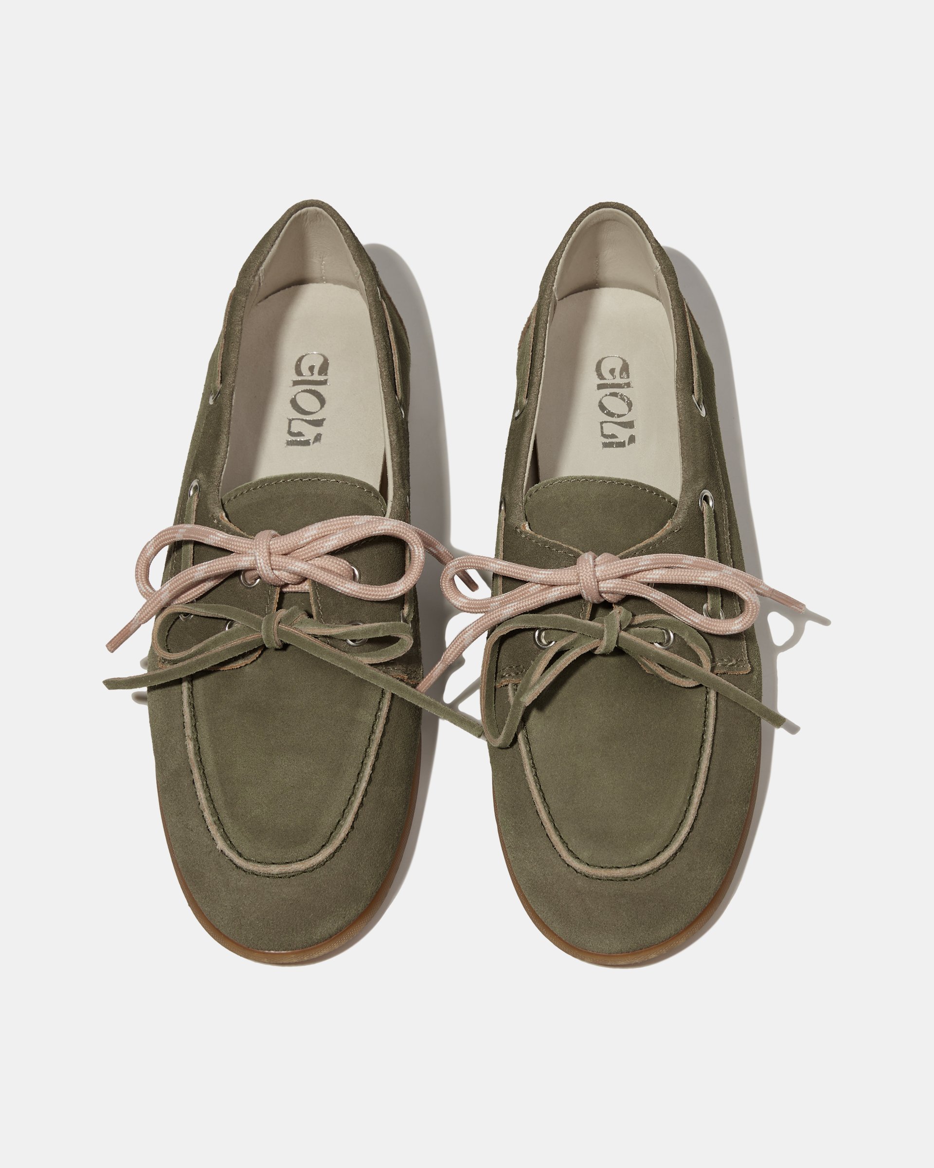 Темно-зеленые замшевые мокасины со шнурками