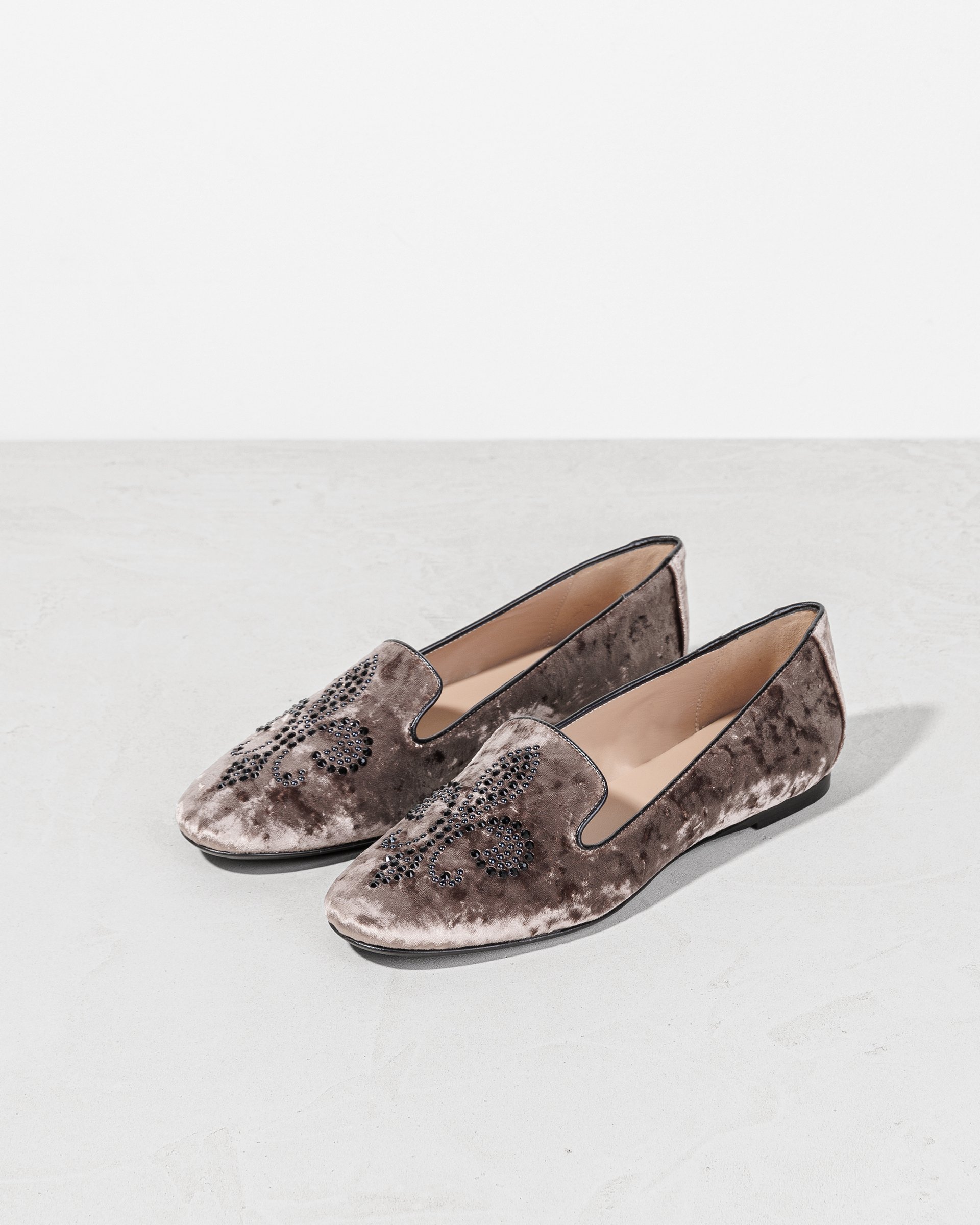 Бежевые текстильные лоферы с кристаллами - Image 2 of 6