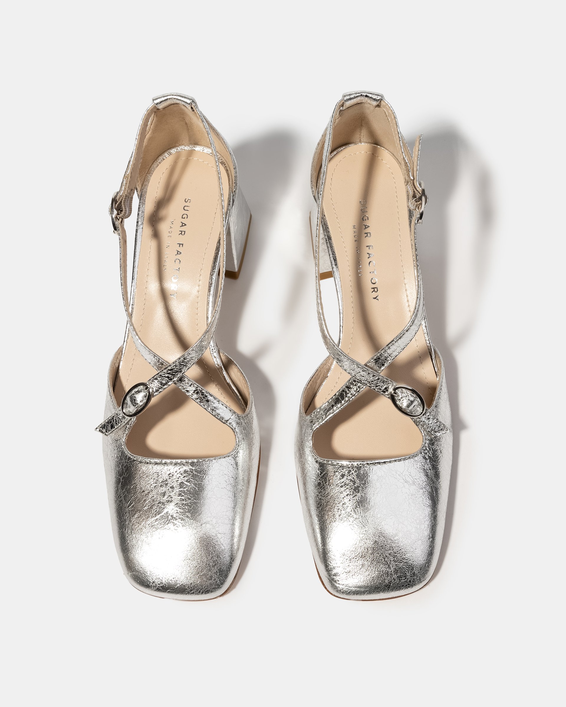 Серебристые кожаные туфли с ремешками - Image 3 of 5