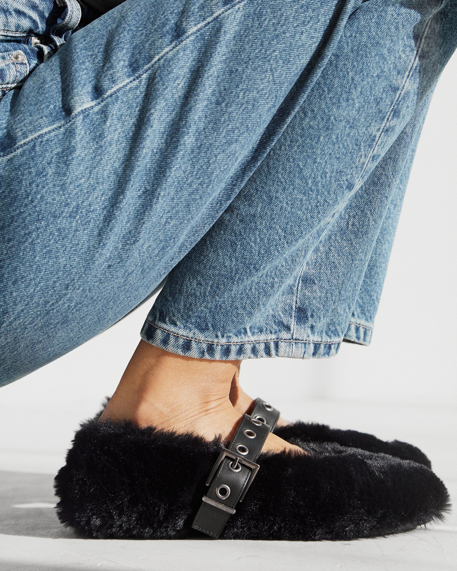 Черные меховые балетки на плоском каблуке - Image 5 of 5