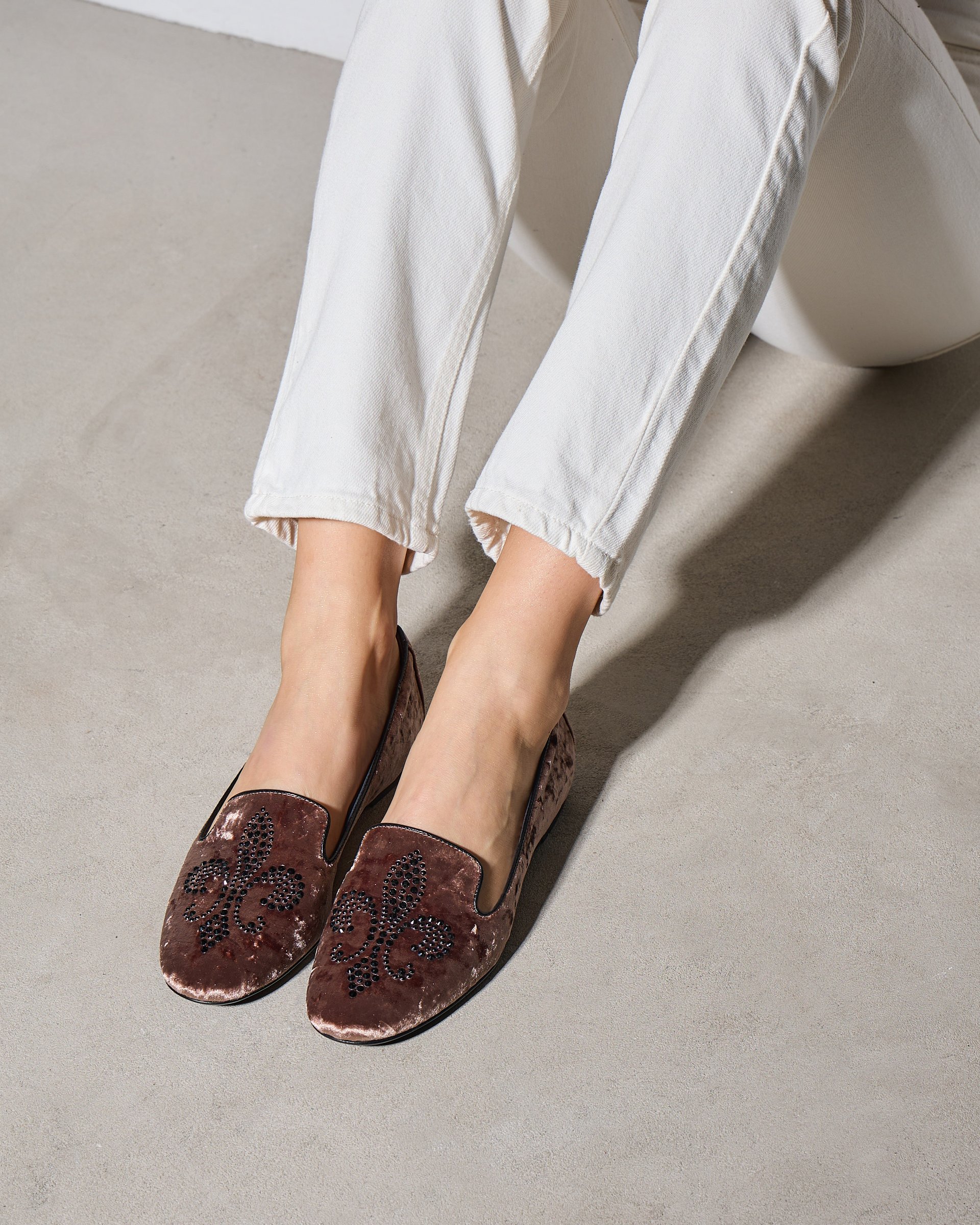 Бежевые текстильные лоферы с кристаллами - Image 5 of 6