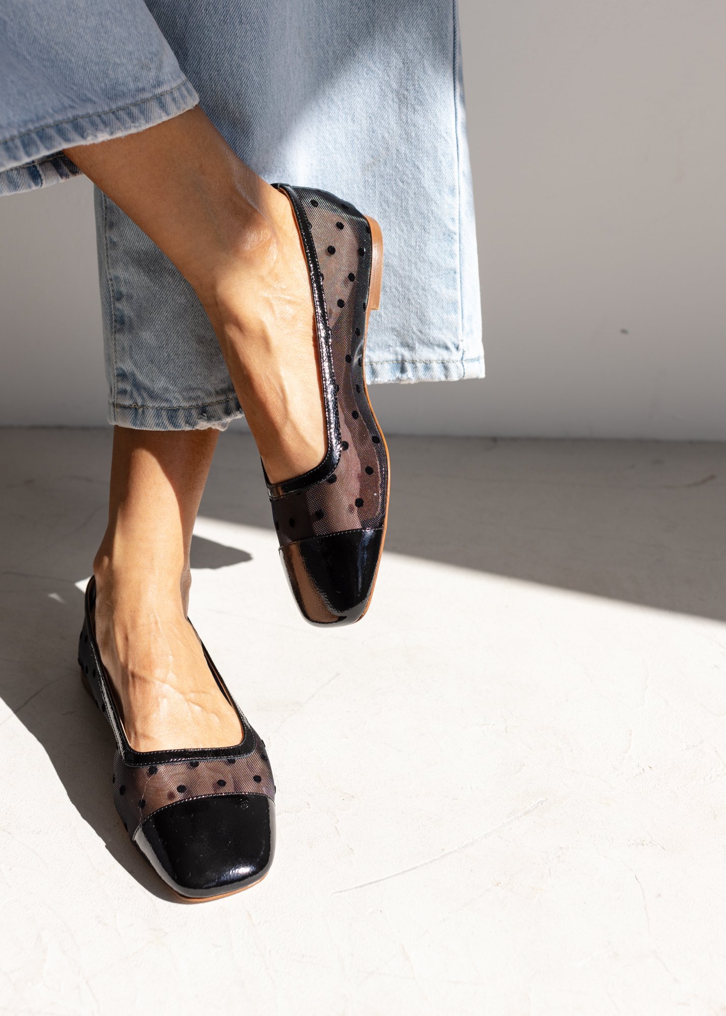 Черные лаковые балетки из текстильной сетки - Image 5 of 5
