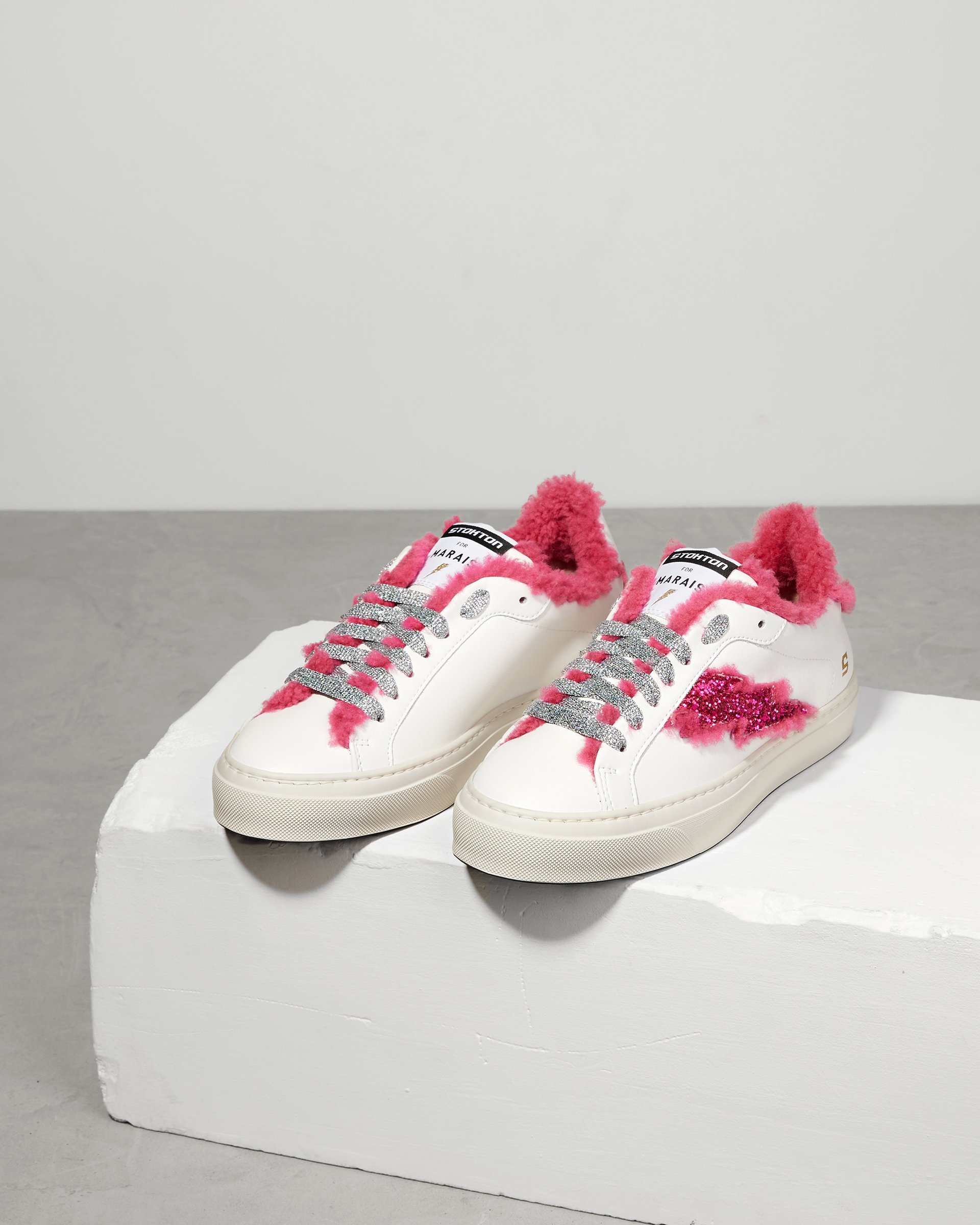 Белые кеды из натуральной кожи с розовым мехом - Image 3 of 5