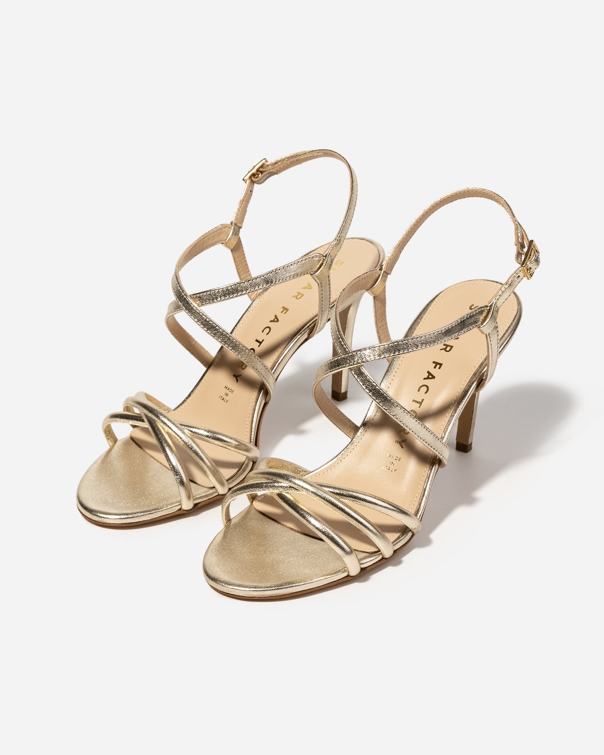 Платиновые кожаные босоножки с ремешками - Image 2 of 5