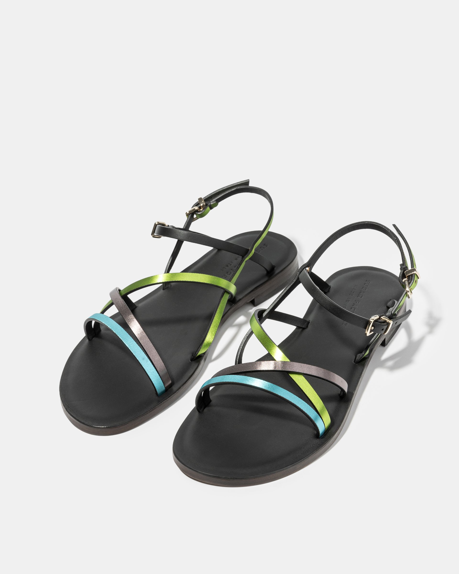 Черные кожаные сандалии с контрастными ремешками - Image 2 of 4