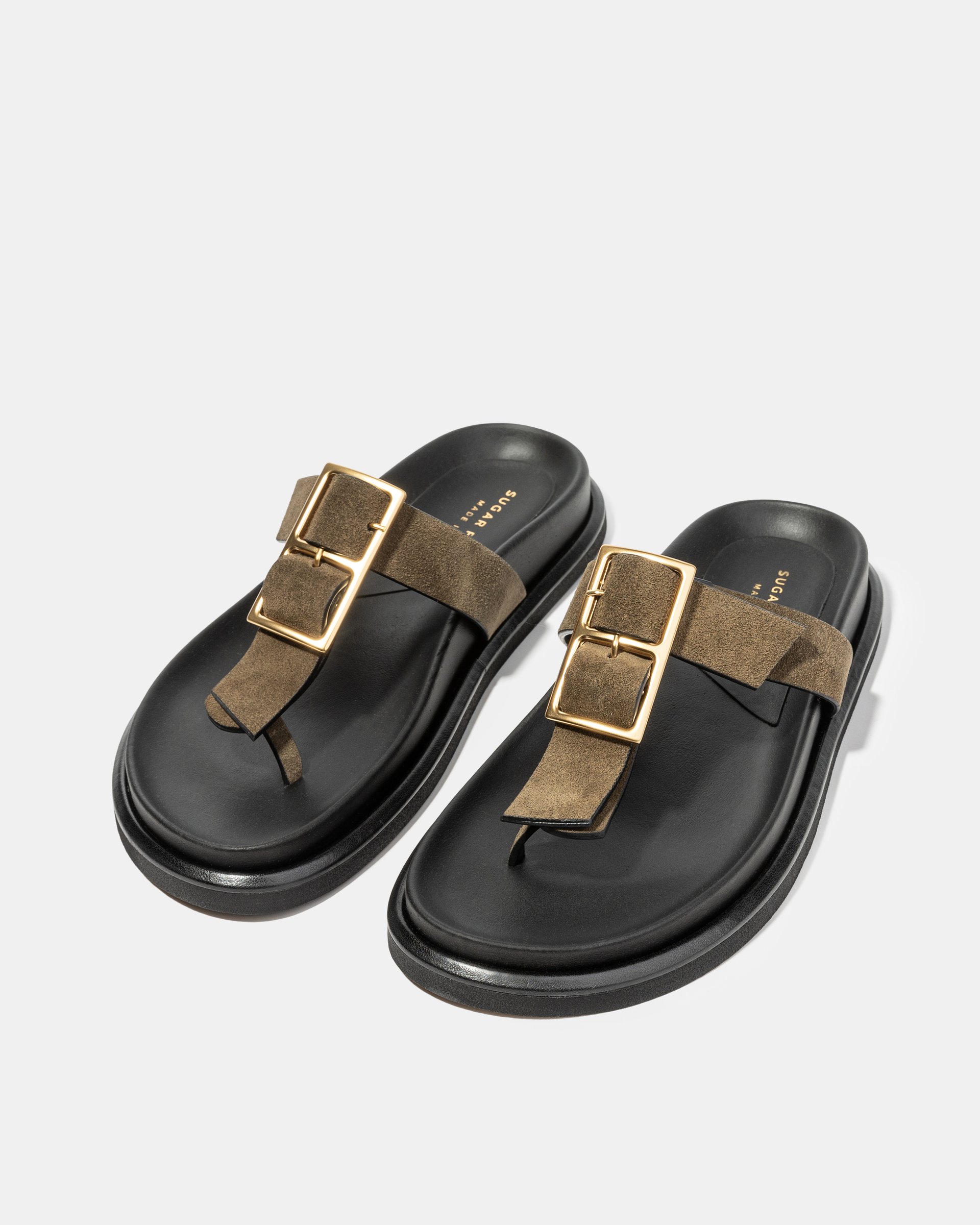 Черные кожаные шлепанцы с зеленым ремешком - Image 2 of 4