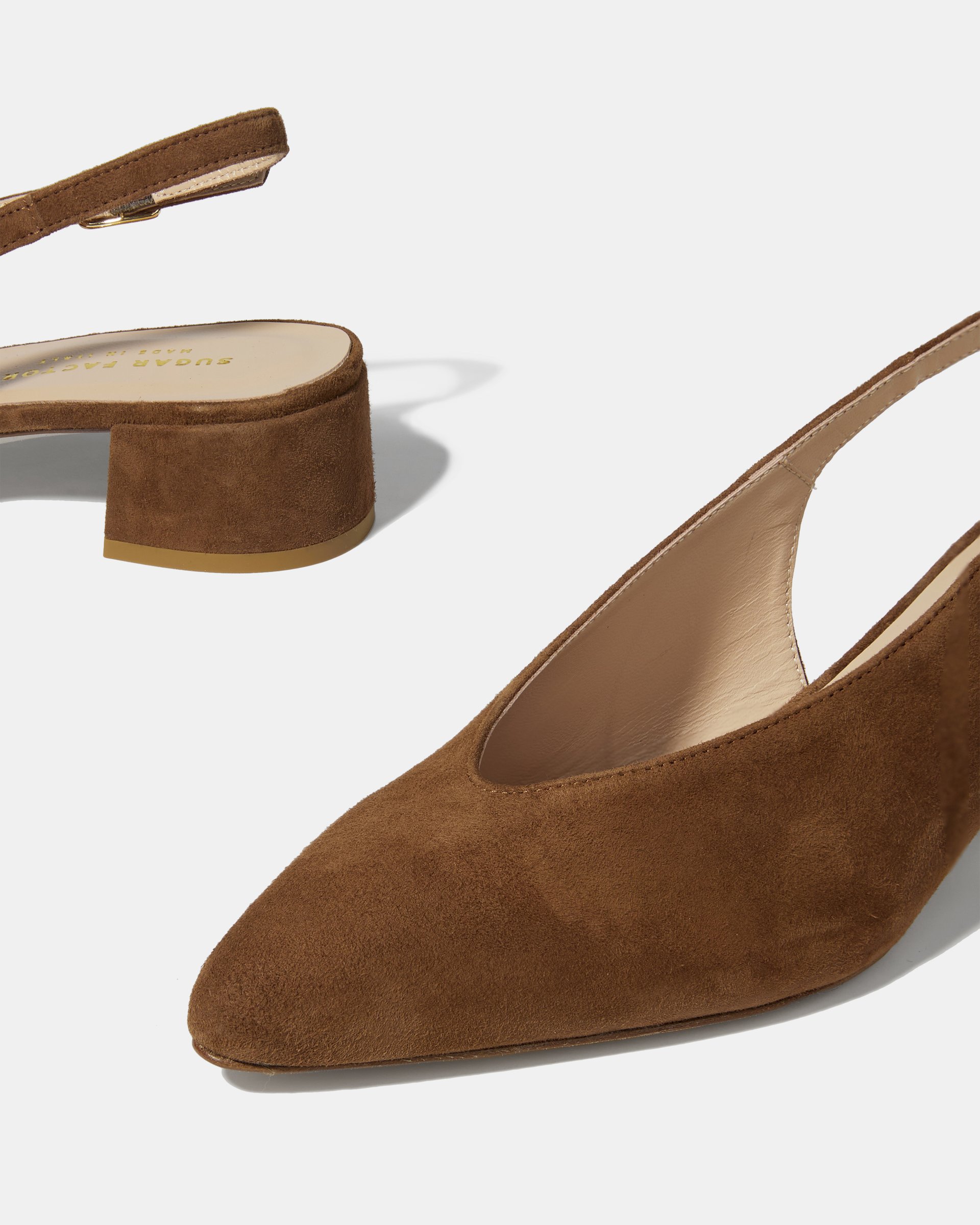 Коричневые замшевые туфли-слинбэк на низком блок-каблуке - Image 4 of 4