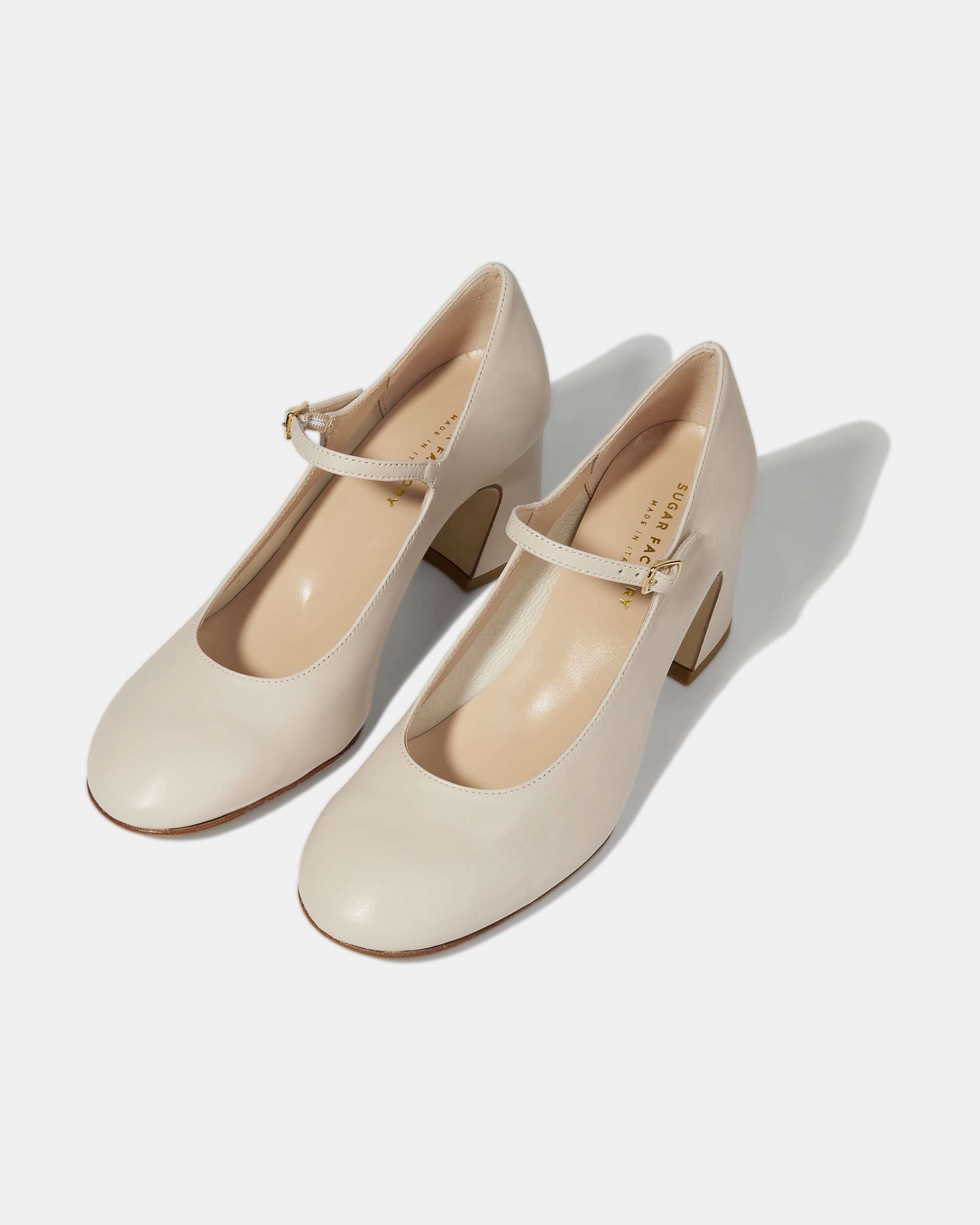 Бежевые кожаные туфли на широком каблуке - Image 3 of 5