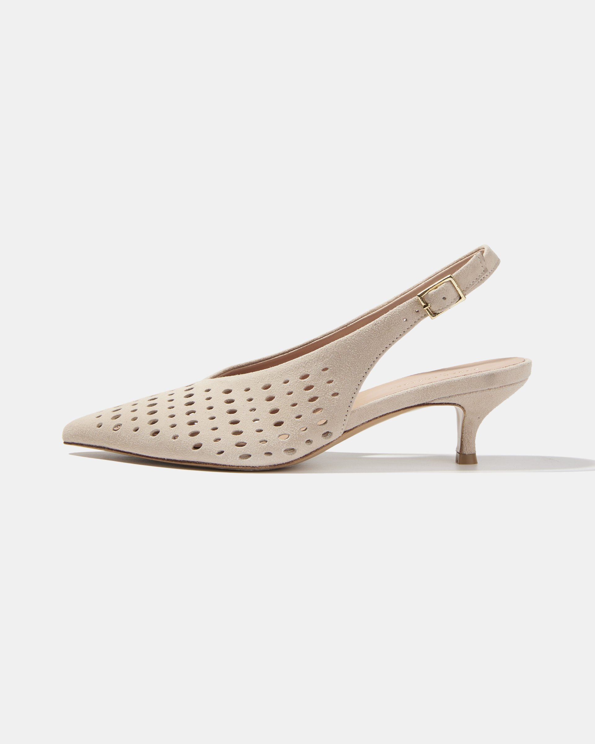 Серые туфли-слингбэк с перфорацией из натуральной замши