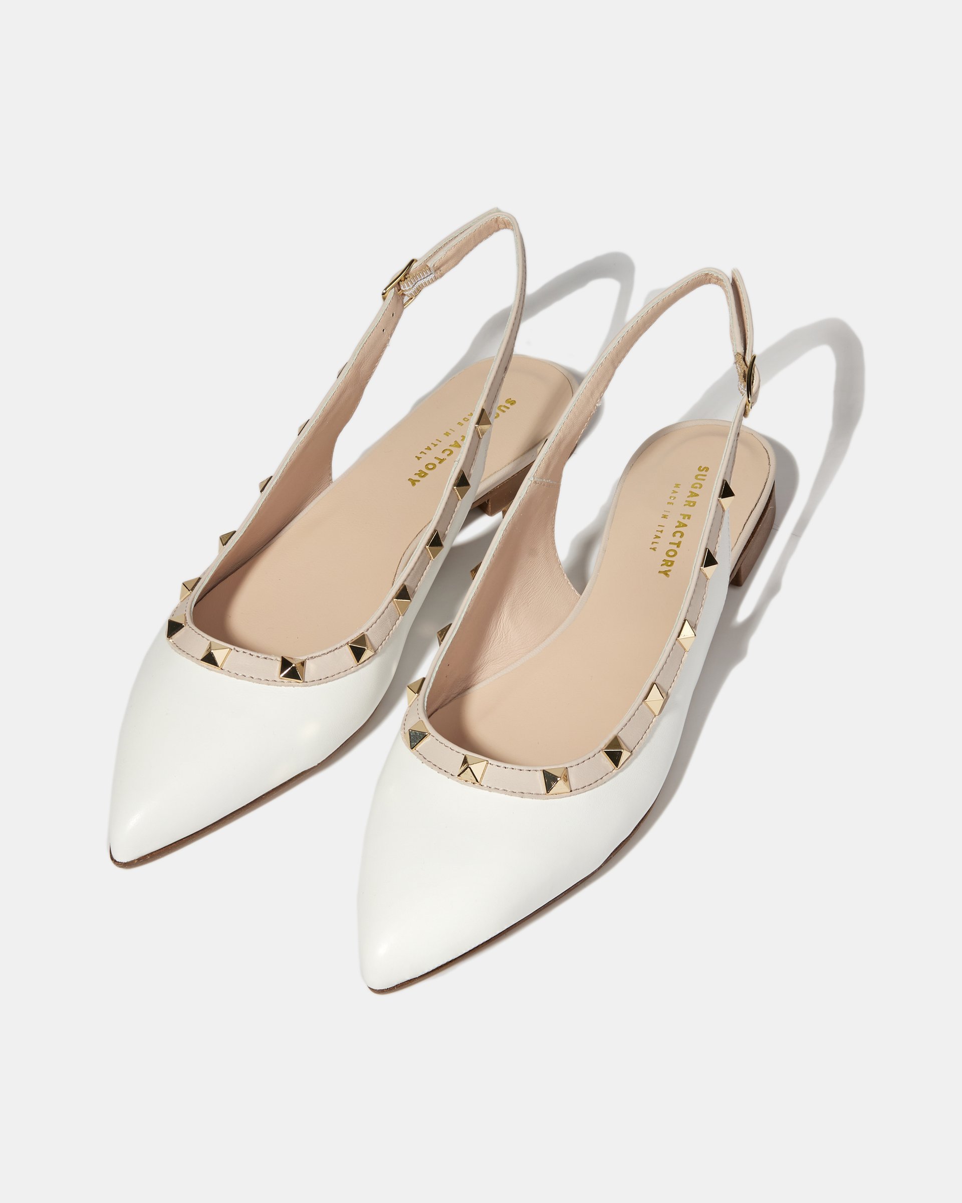Белые кожаные туфли-слинбэк с декоративными шипами - Image 3 of 5