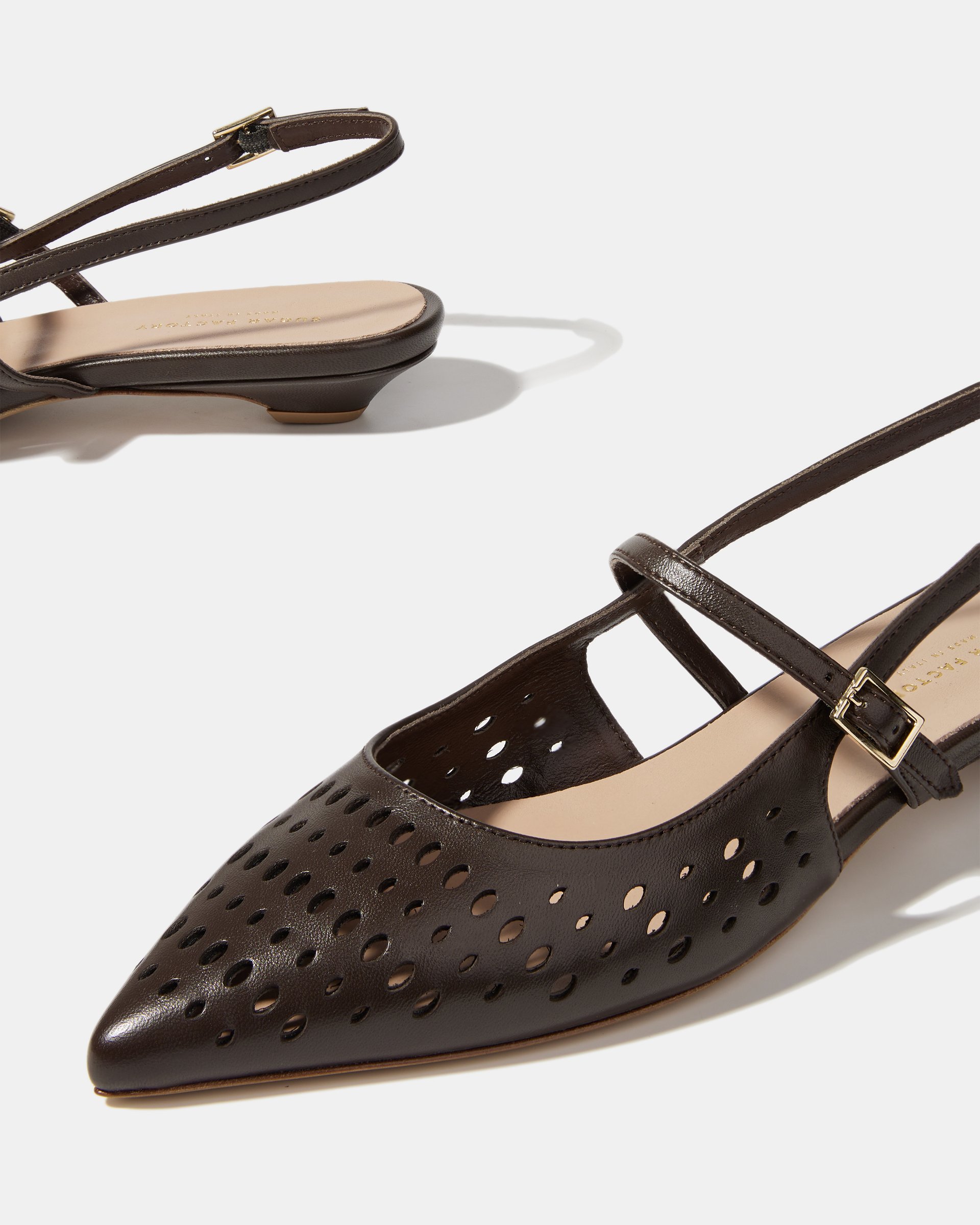 Коричневые туфли-слинги из натуральной кожи с перфорацией  - Image 5 of 5