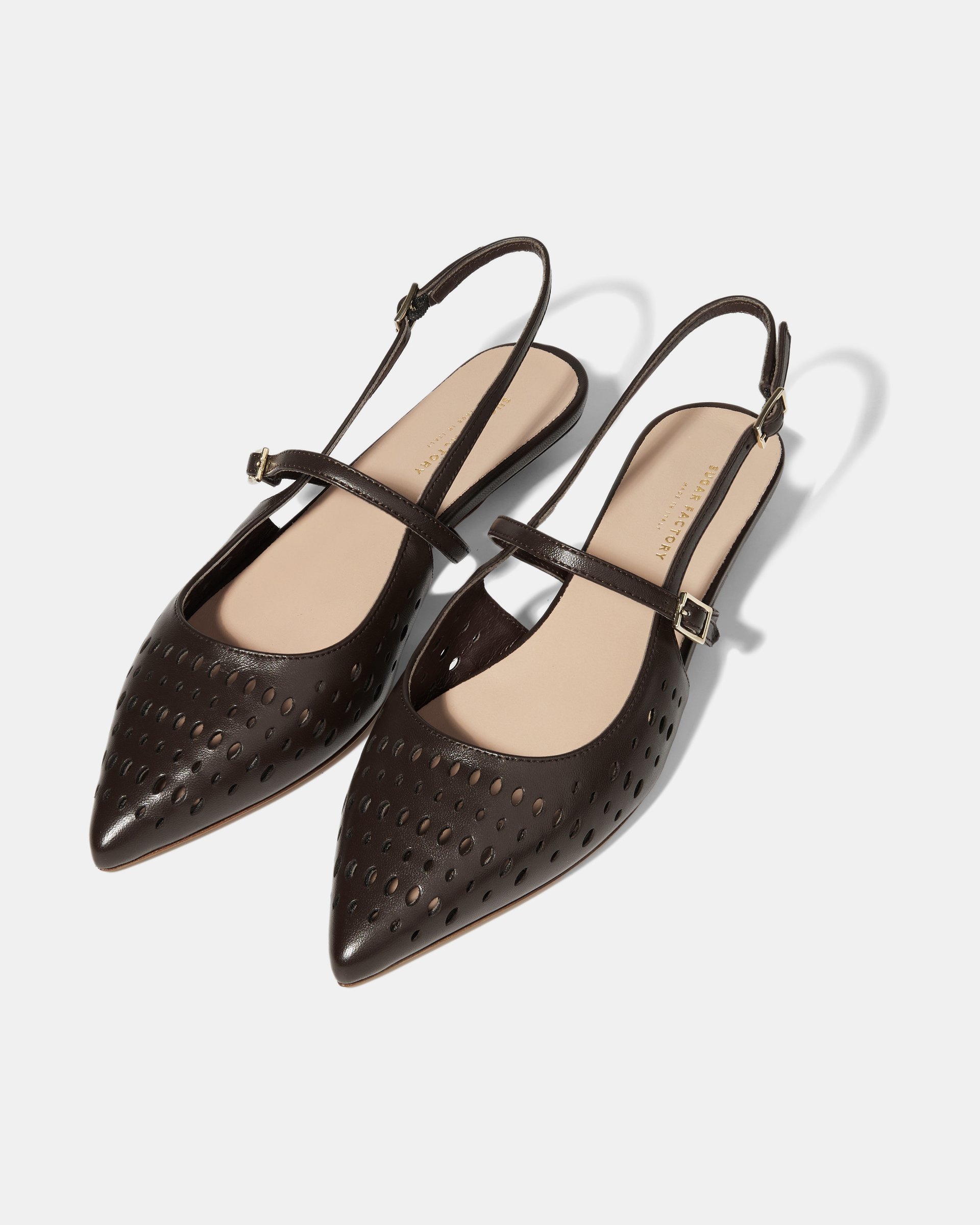 Коричневые туфли-слинги из натуральной кожи с перфорацией  - Image 3 of 5