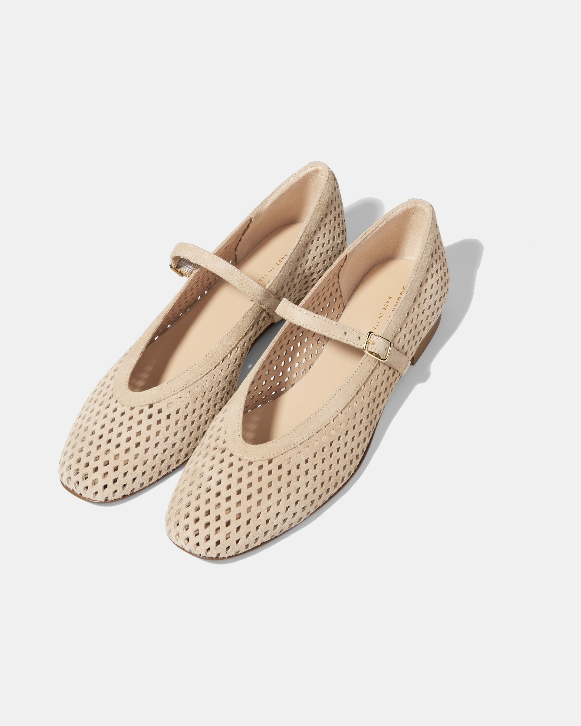 Бежевые перфорированные замшевые балетки - Image 3 of 5