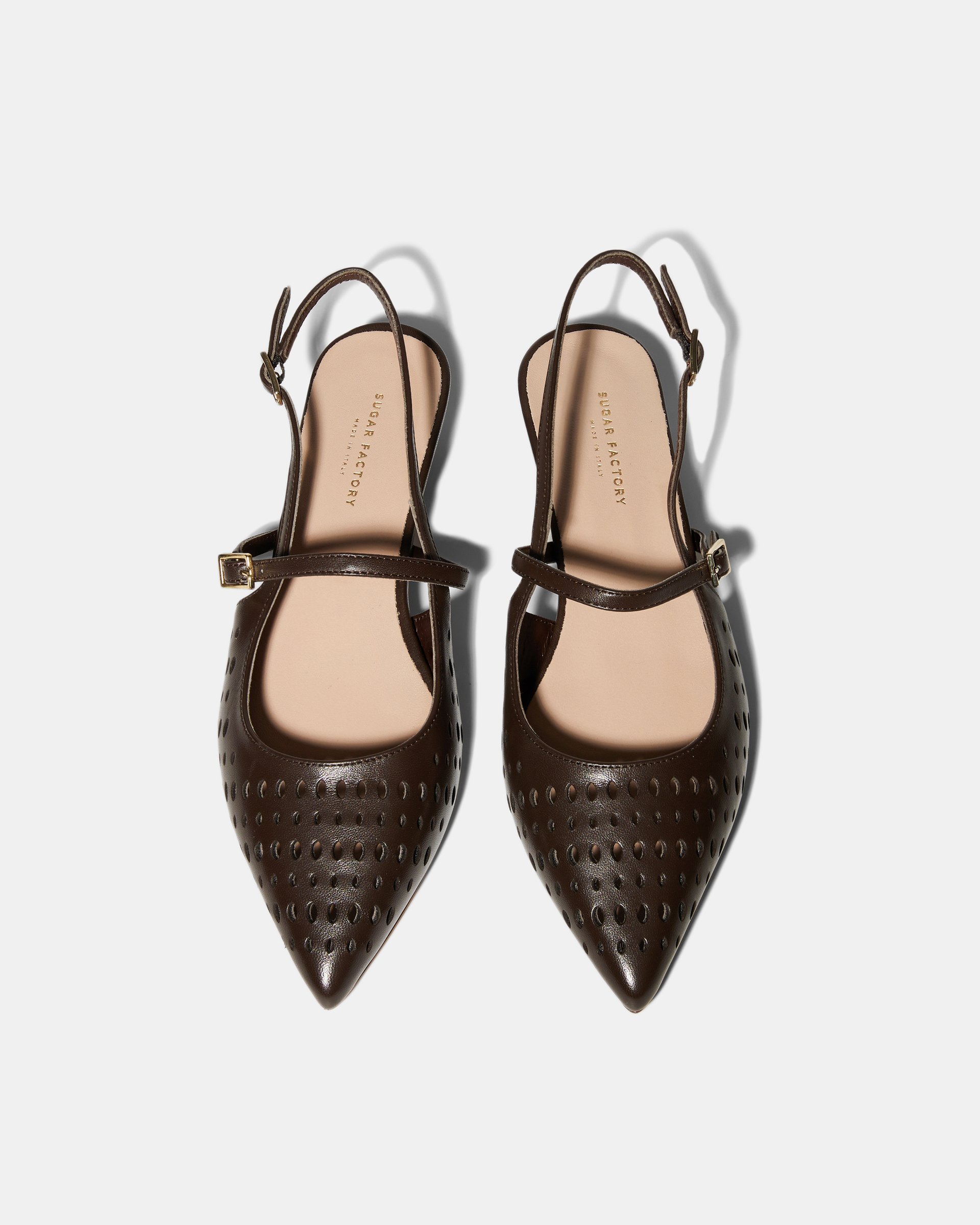 Коричневые туфли-слинги из натуральной кожи с перфорацией  - Image 4 of 5