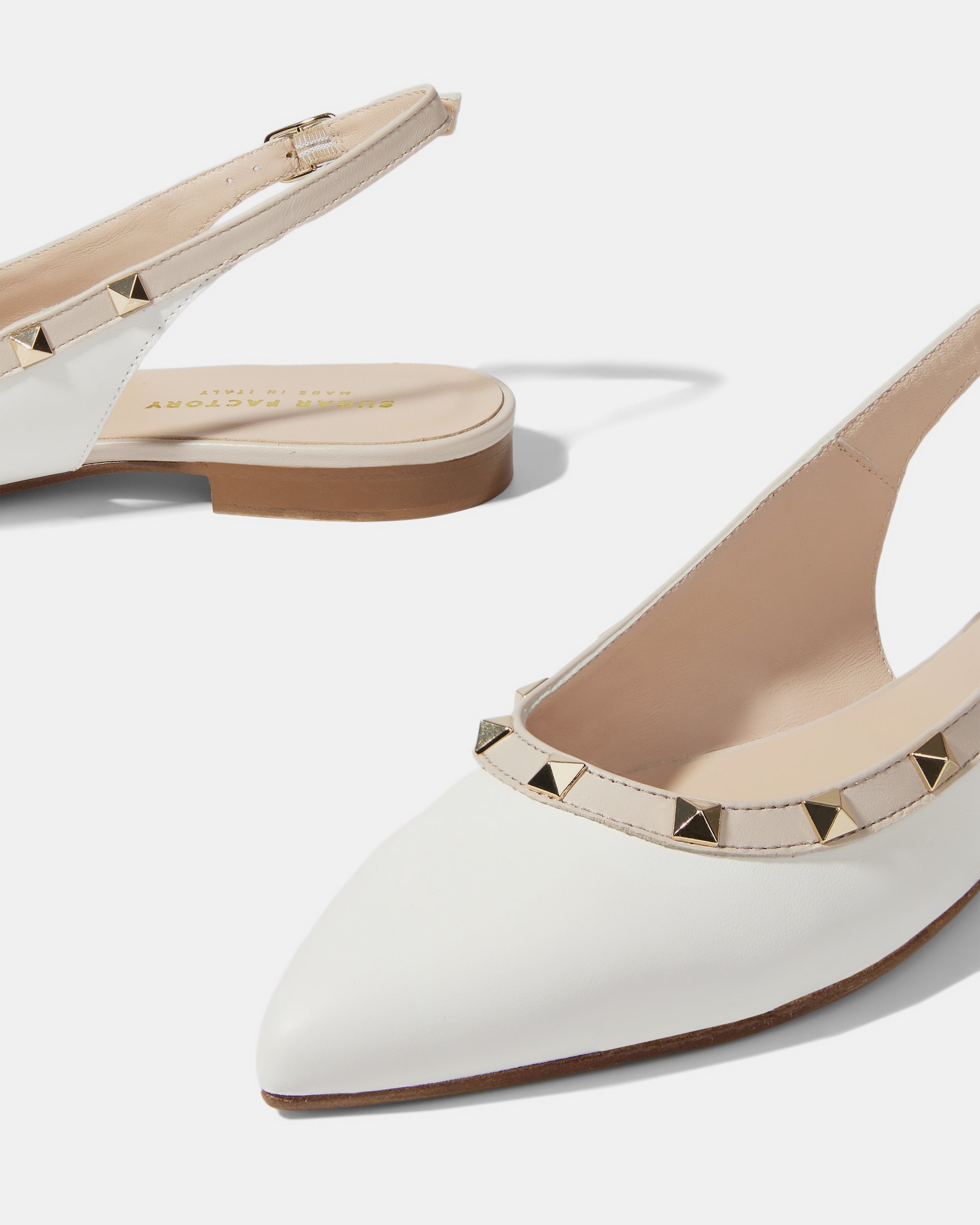 Белые кожаные туфли-слинбэк с декоративными шипами - Image 5 of 5