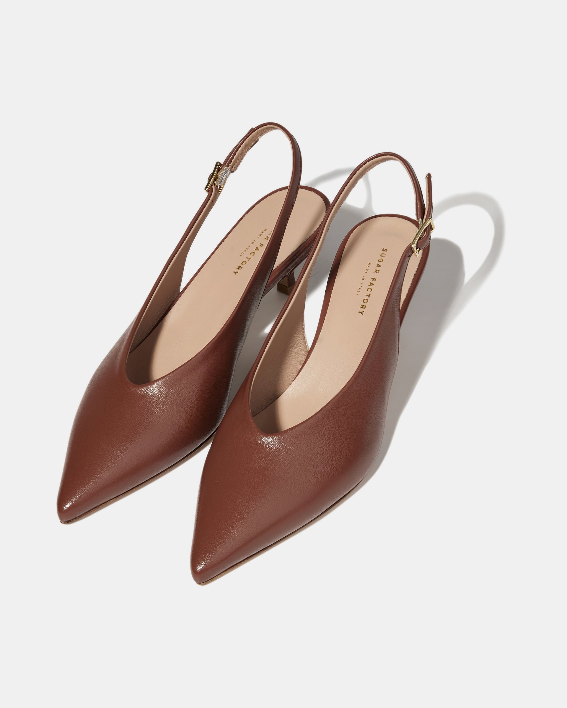 Коричневые туфли-слинбэк на тонком каблуке из натуральной кожи - Image 3 of 5