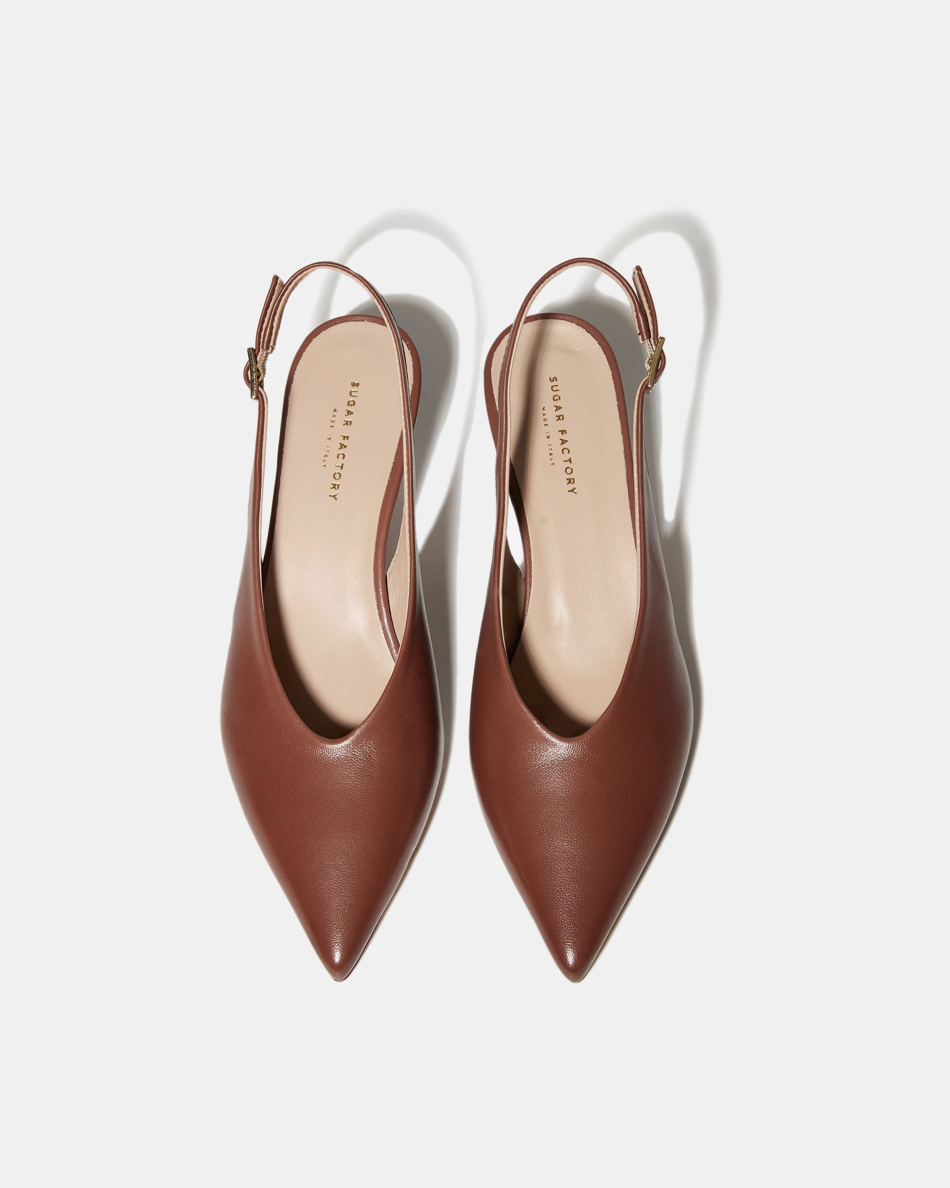 Коричневые туфли-слинбэк на тонком каблуке из натуральной кожи - Image 4 of 5