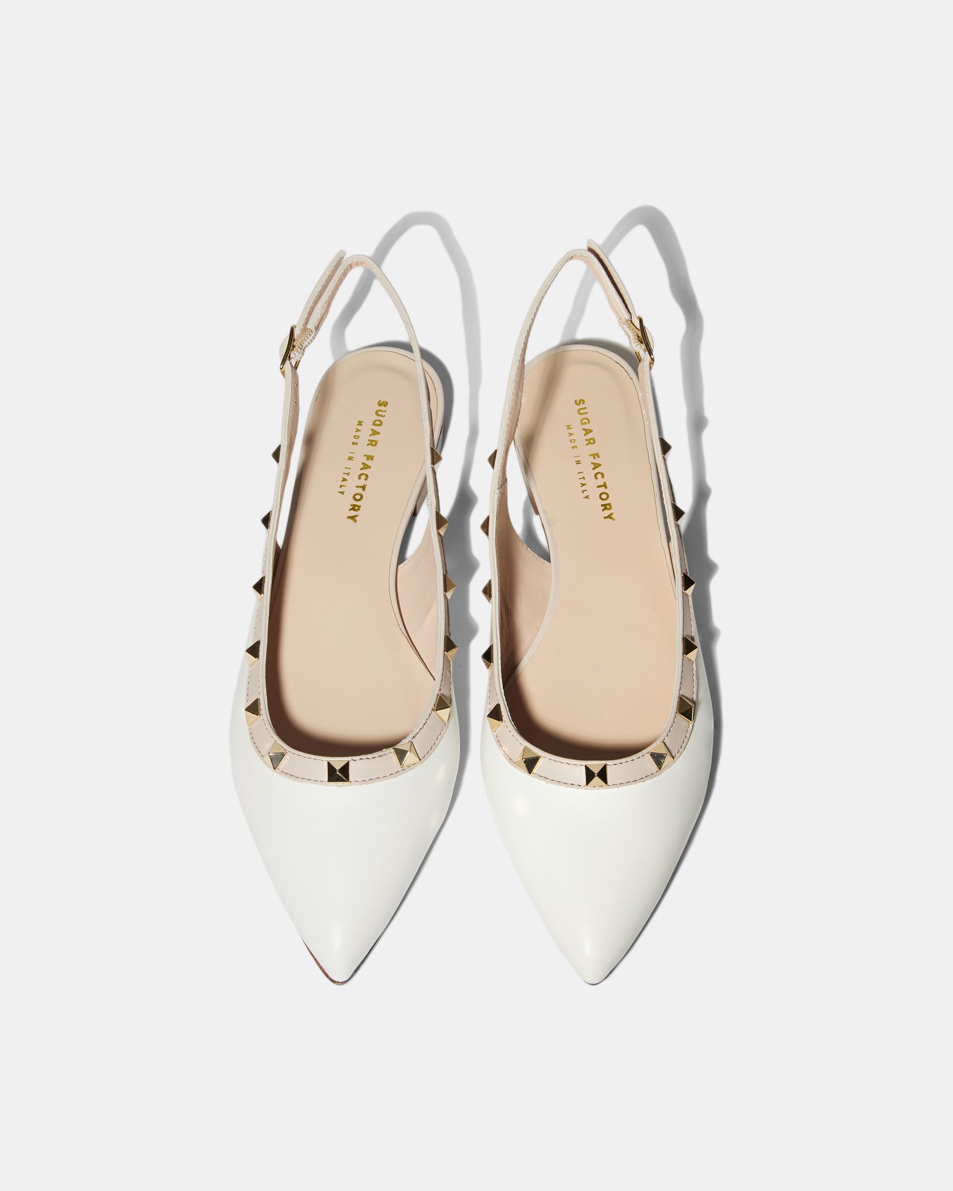 Белые кожаные туфли-слинбэк с декоративными шипами - Image 4 of 5