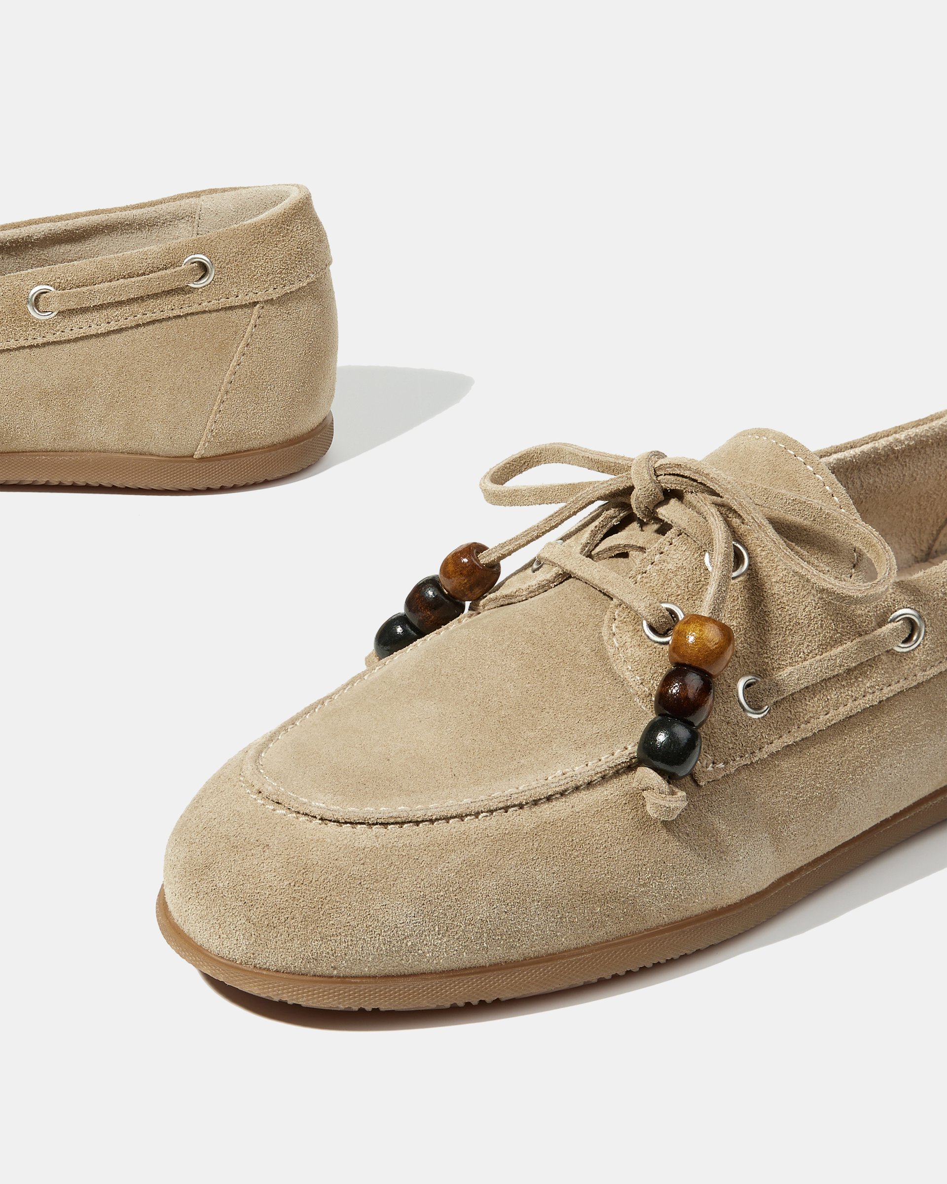 Бежевые замшевые мокасины с декоративными бусинами - Image 4 of 5