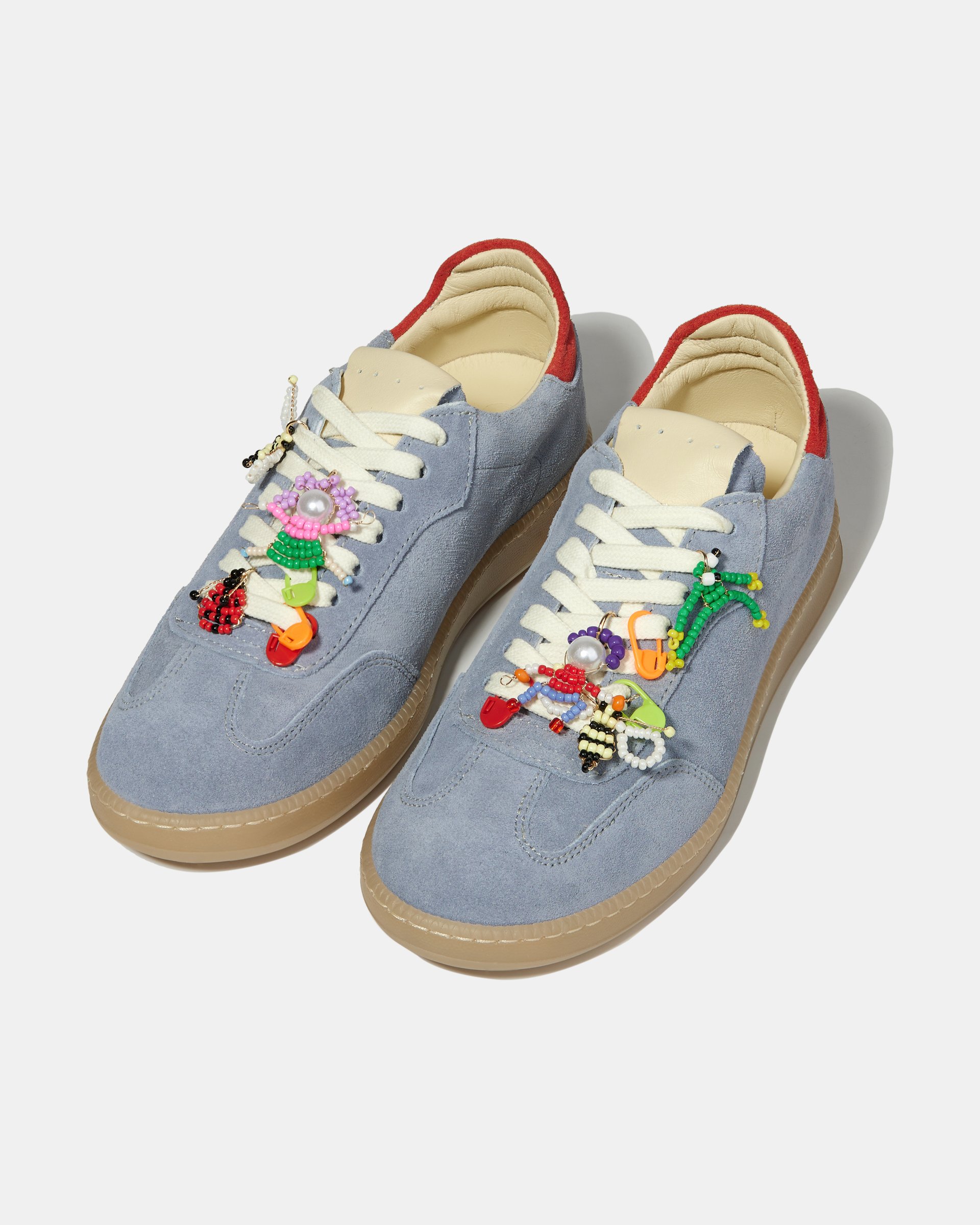 Голубые замшевые кеды с ручным бисерным декором - Image 3 of 5