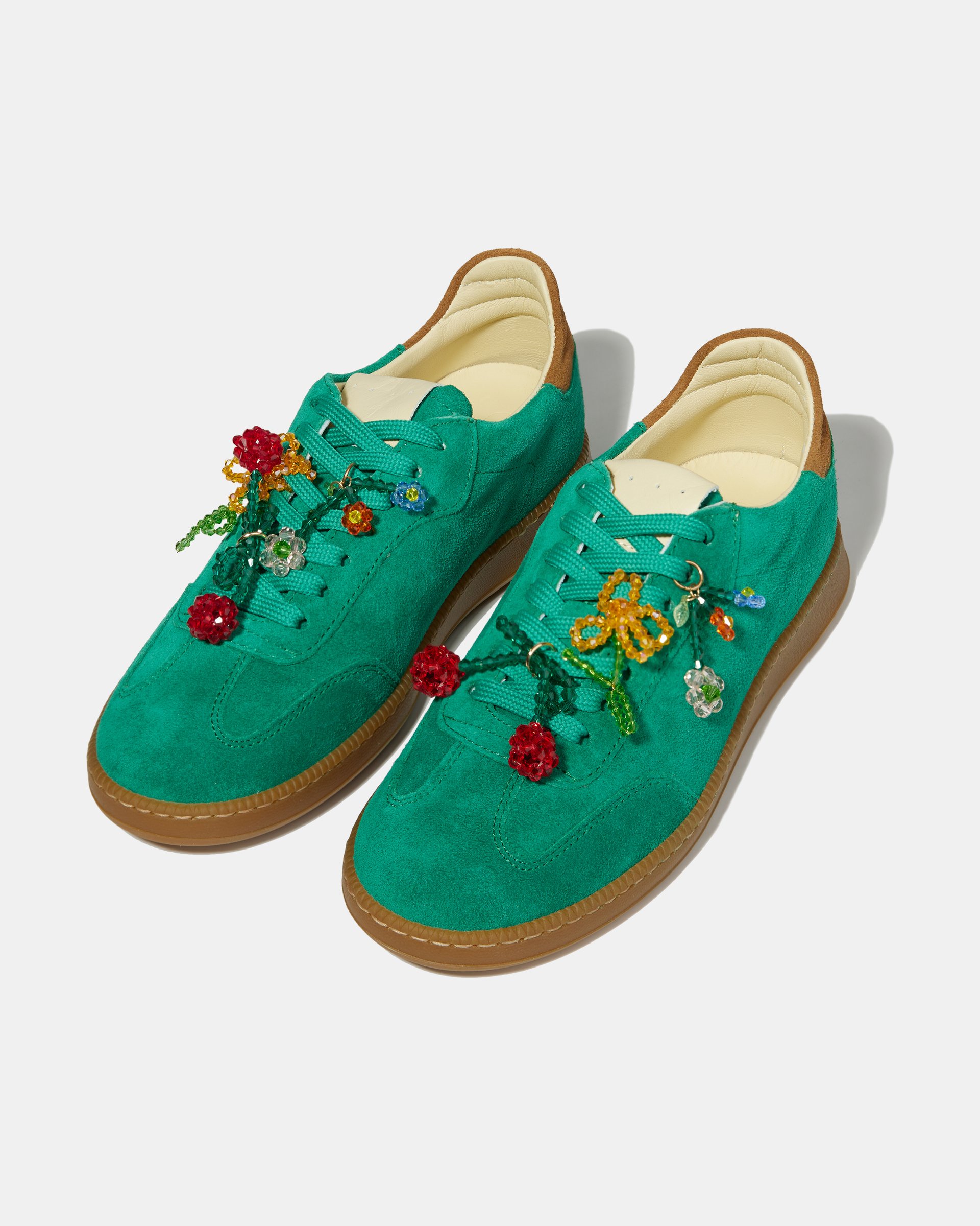 Замшевые кеды бирюзового цвета с бисерным цветочным декором - Image 3 of 5