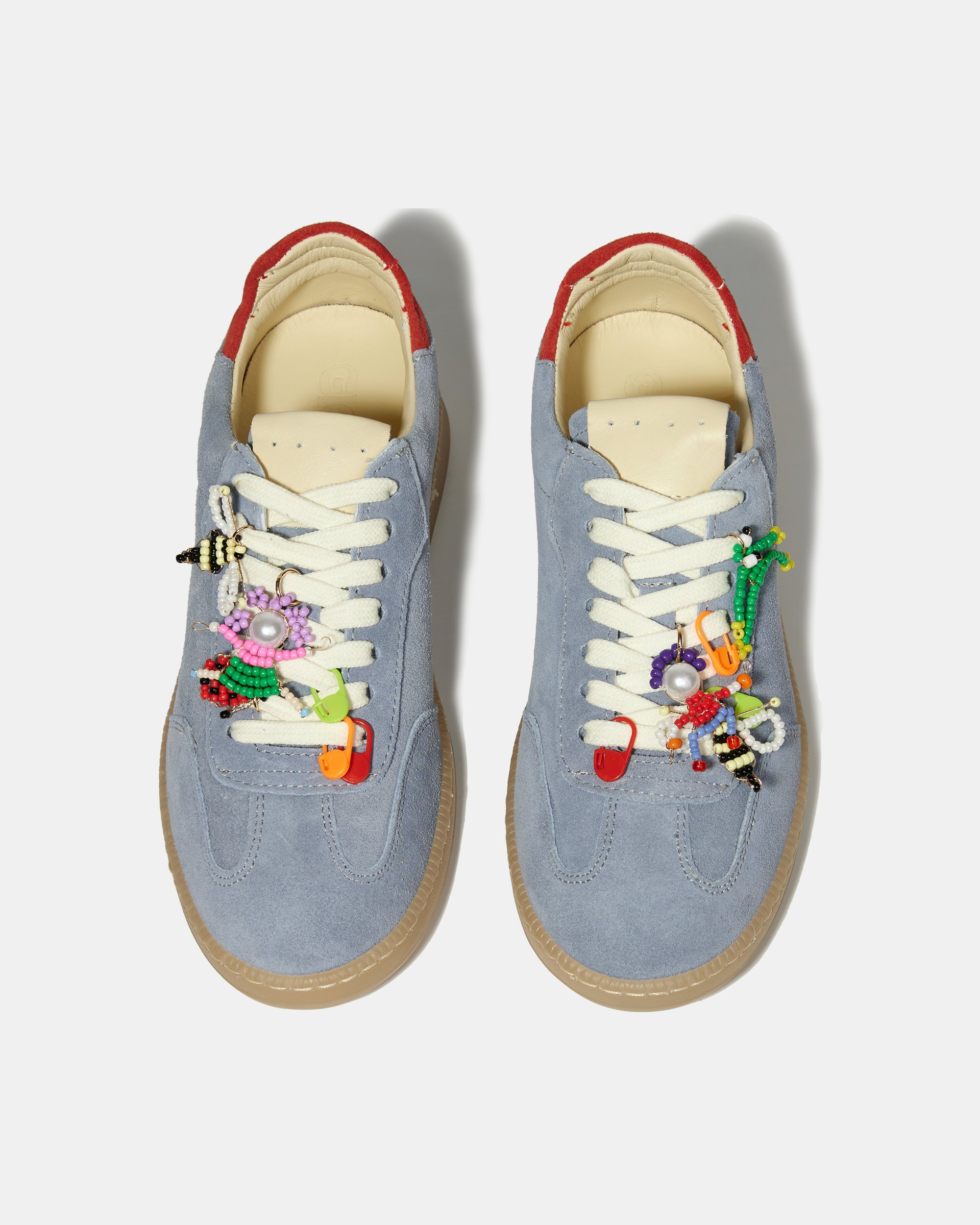 Голубые замшевые кеды с ручным бисерным декором - Image 4 of 5