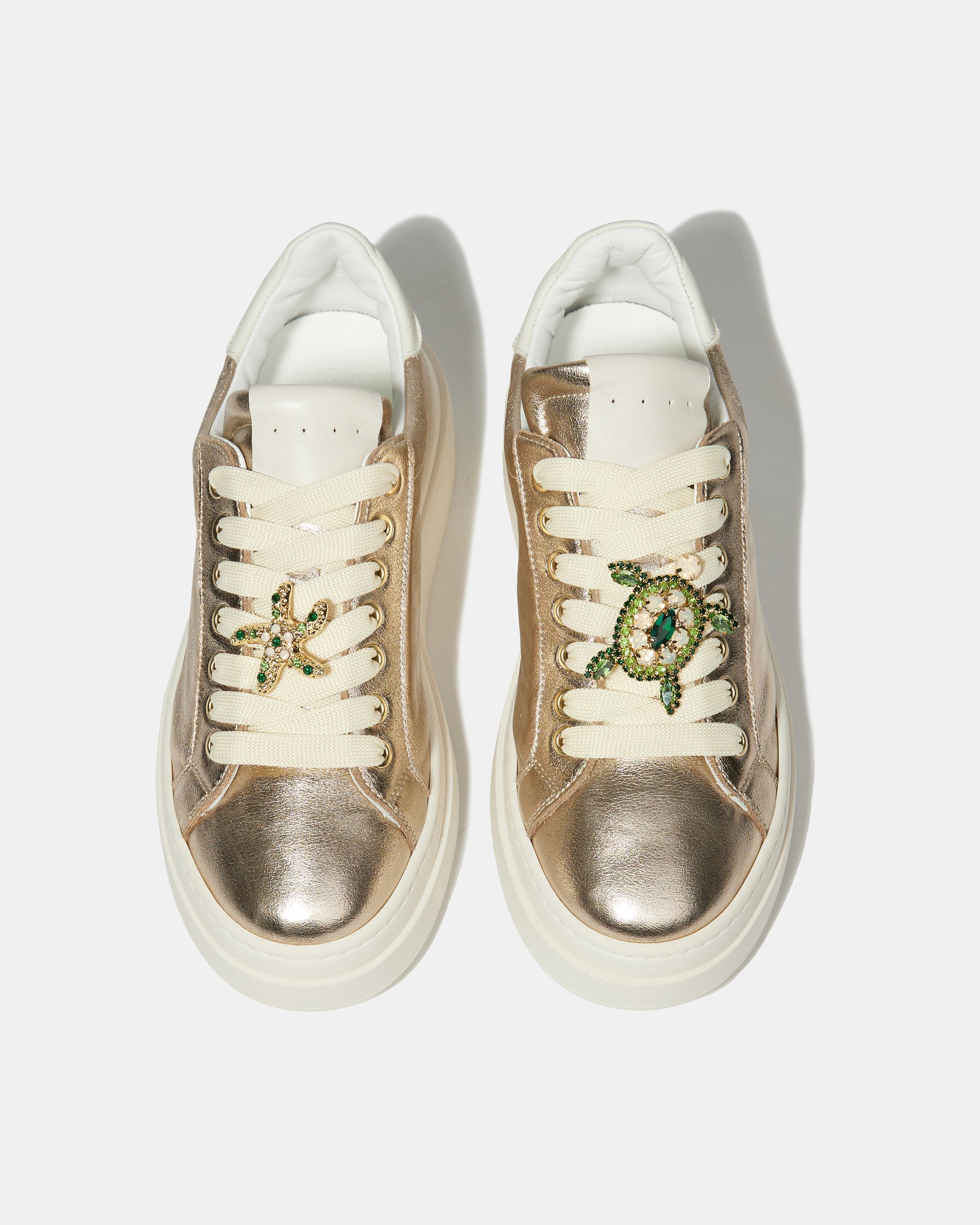 Золотые кожаные кеды с морским декором - Image 4 of 5