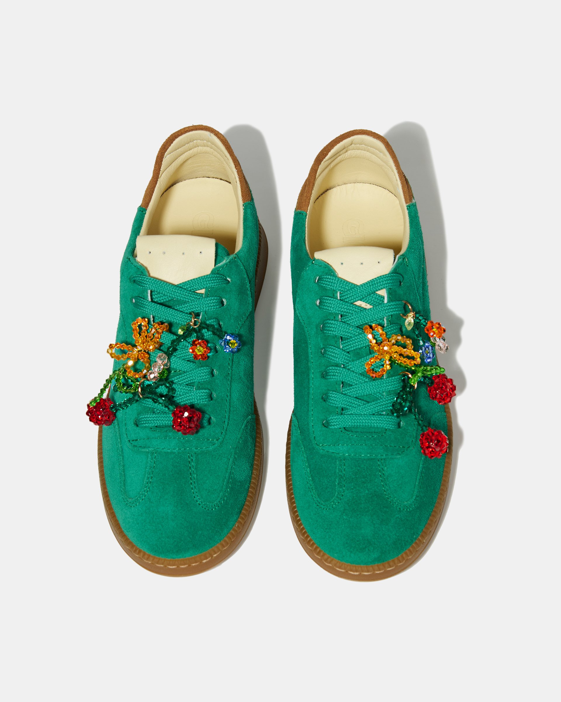 Замшевые кеды бирюзового цвета с бисерным цветочным декором - Image 4 of 5